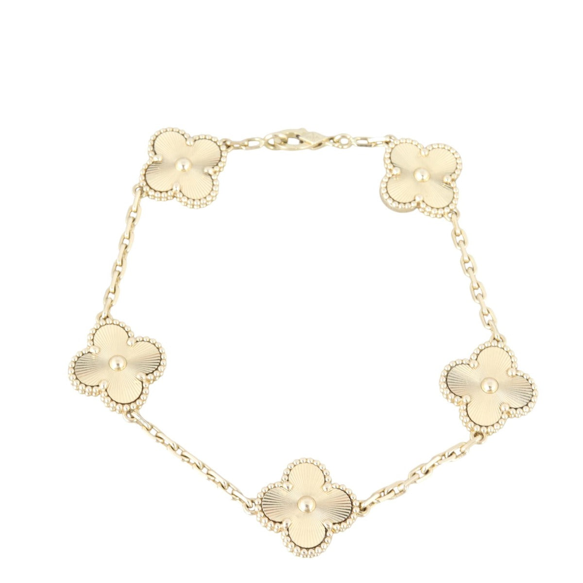 Van Cleef & Arpels Vintage Alhambra 5 Motif Guilloche 18k Yellow Gold Bracelet