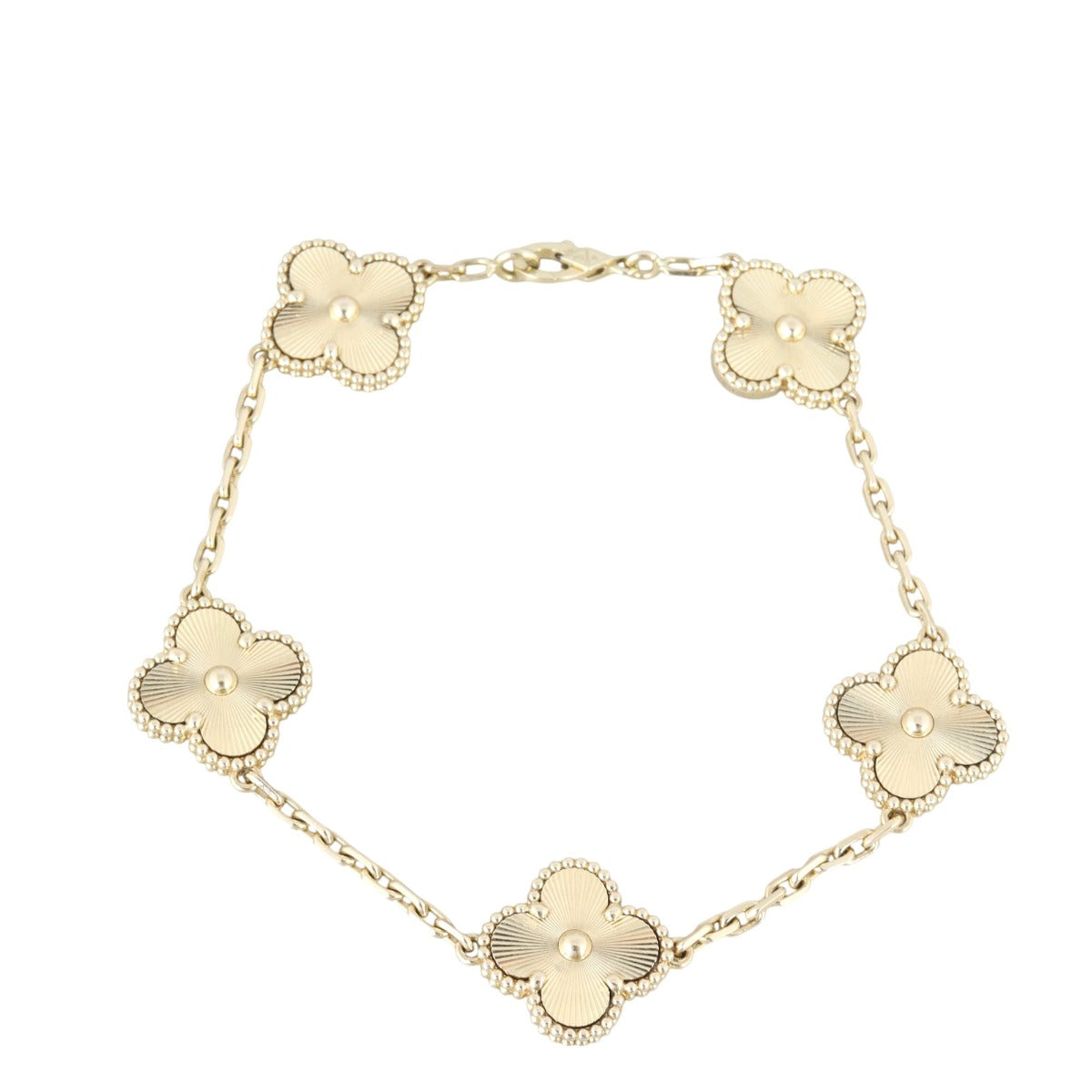 Van Cleef & Arpels Vintage Alhambra 5 Motif Guilloche 18k Yellow Gold Bracelet