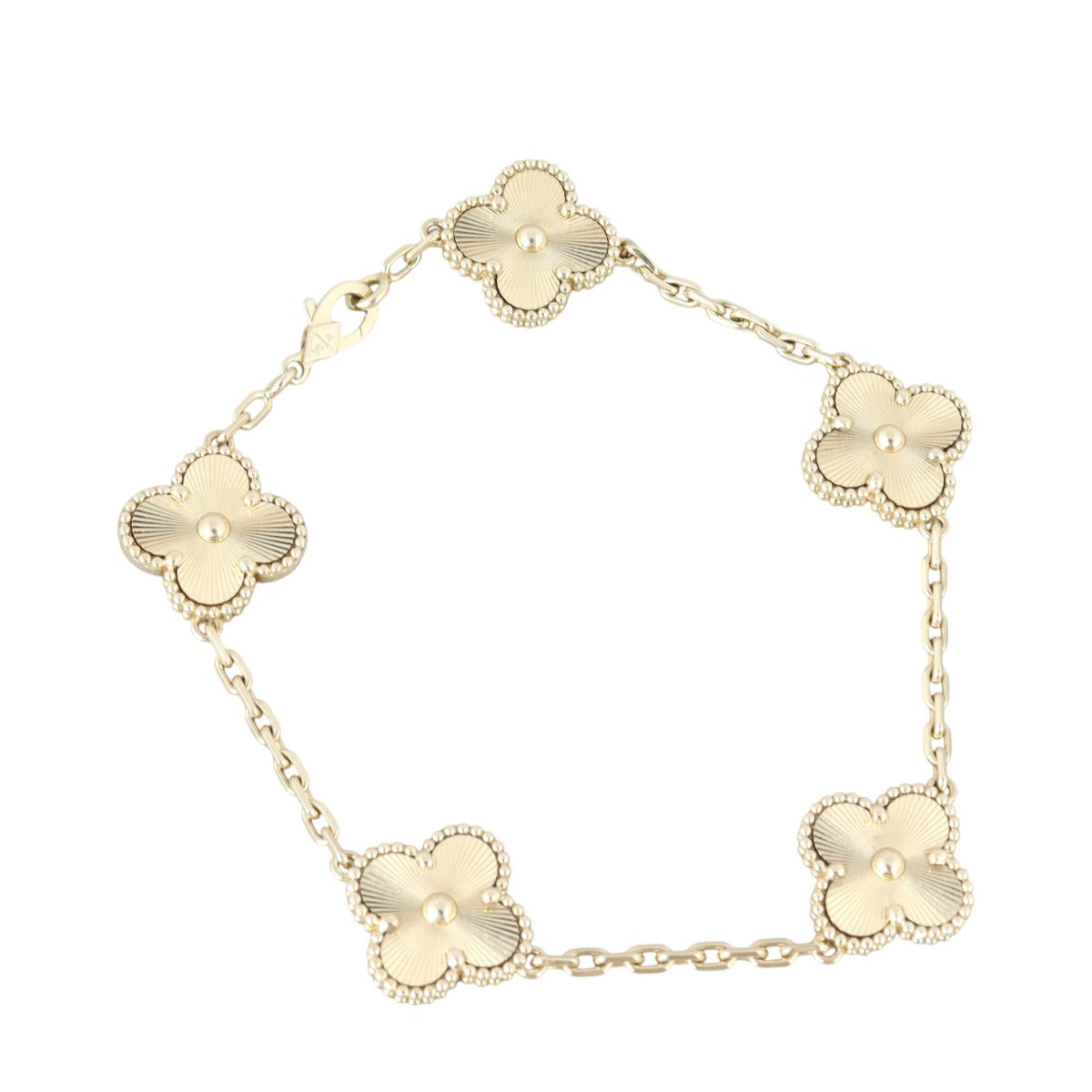 Van Cleef & Arpels Vintage Alhambra 5 Motif Guilloche 18k Yellow Gold Bracelet