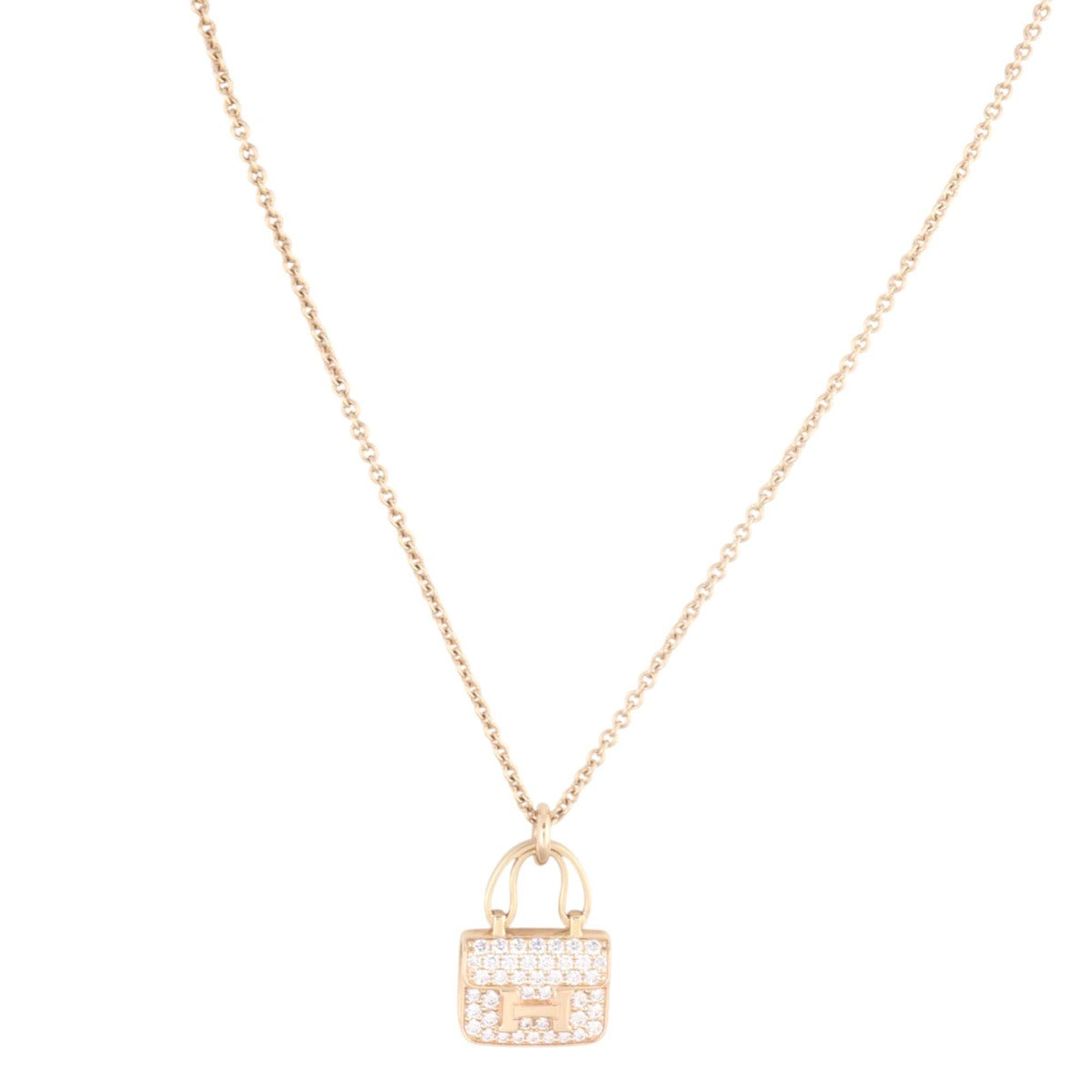 Hermes Amulettes Constance Pendant Diamond 18k Rose Gold Necklace