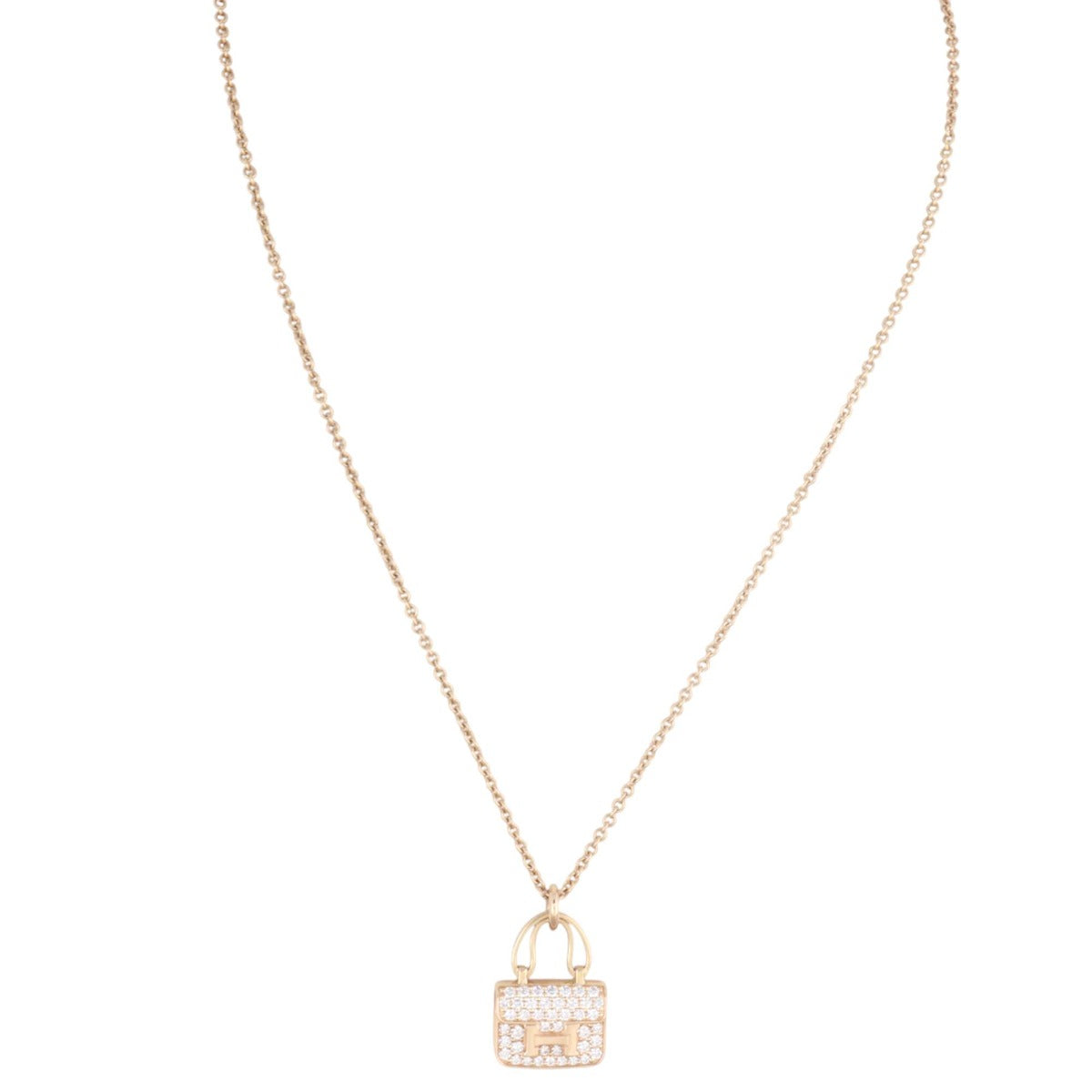 Hermes Amulettes Constance Pendant Diamond 18k Rose Gold Necklace