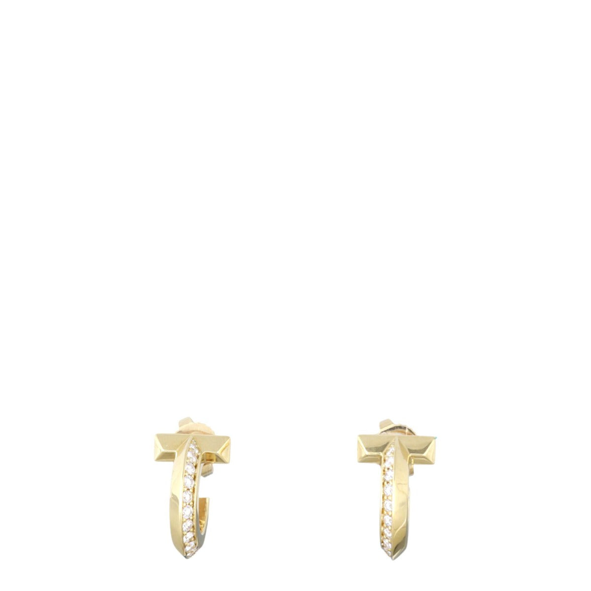 Tiffany & Co T1 Diamond 18k Yellow Gold Hoop Earrings