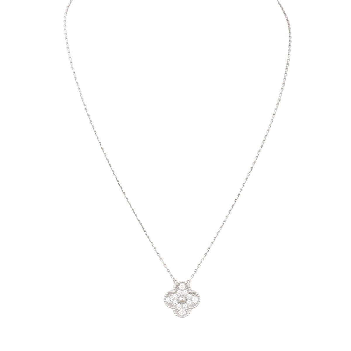 Van Cleef & Arpels Vintage Alhambra Diamond 18k White Gold Pendant Necklace