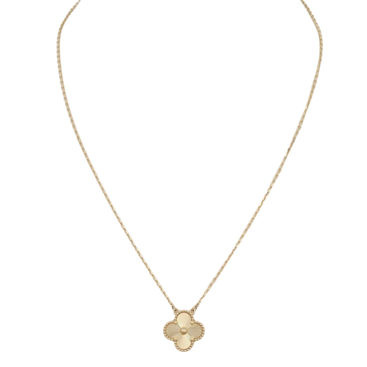 Van Cleef & Arpels Vintage Alhambra Guilloche 18k Yellow Gold Pendant Necklace