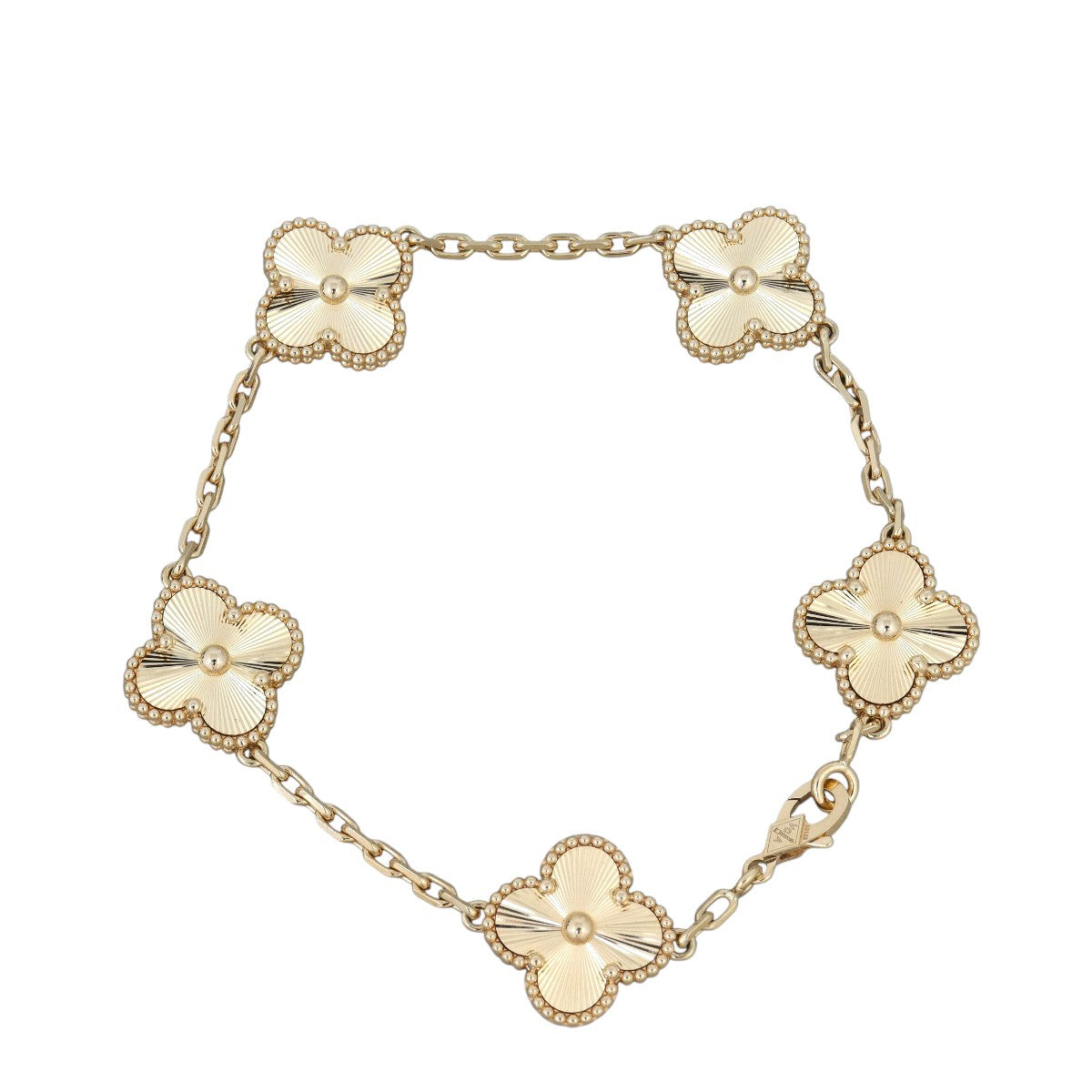 Van Cleef & Arpels Vintage Alhambra 5 Motif Guilloche 18k Yellow Gold Bracelet