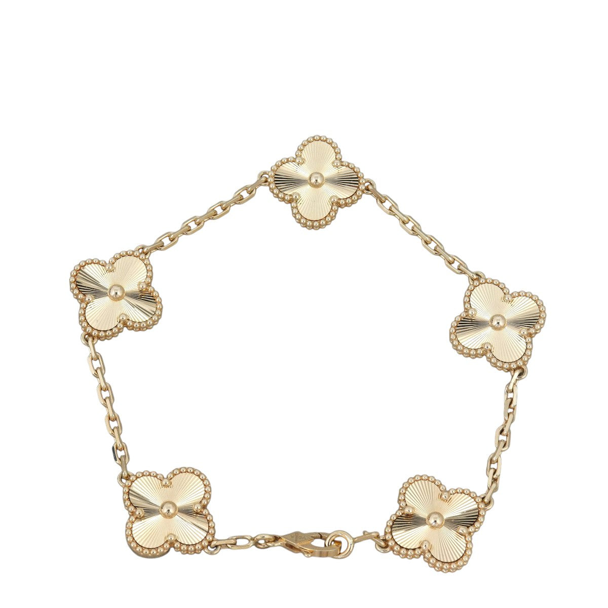 Van Cleef & Arpels Vintage Alhambra 5 Motif Guilloche 18k Yellow Gold Bracelet