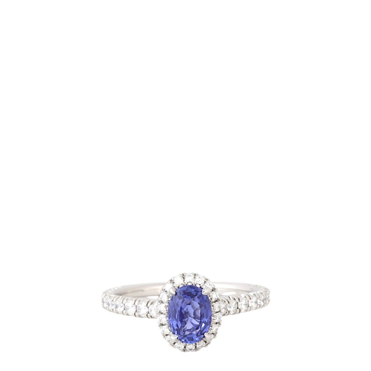 Cartier Destinee Solitaire Oval Cut Sapphire Diamond Paved Platinum Ring