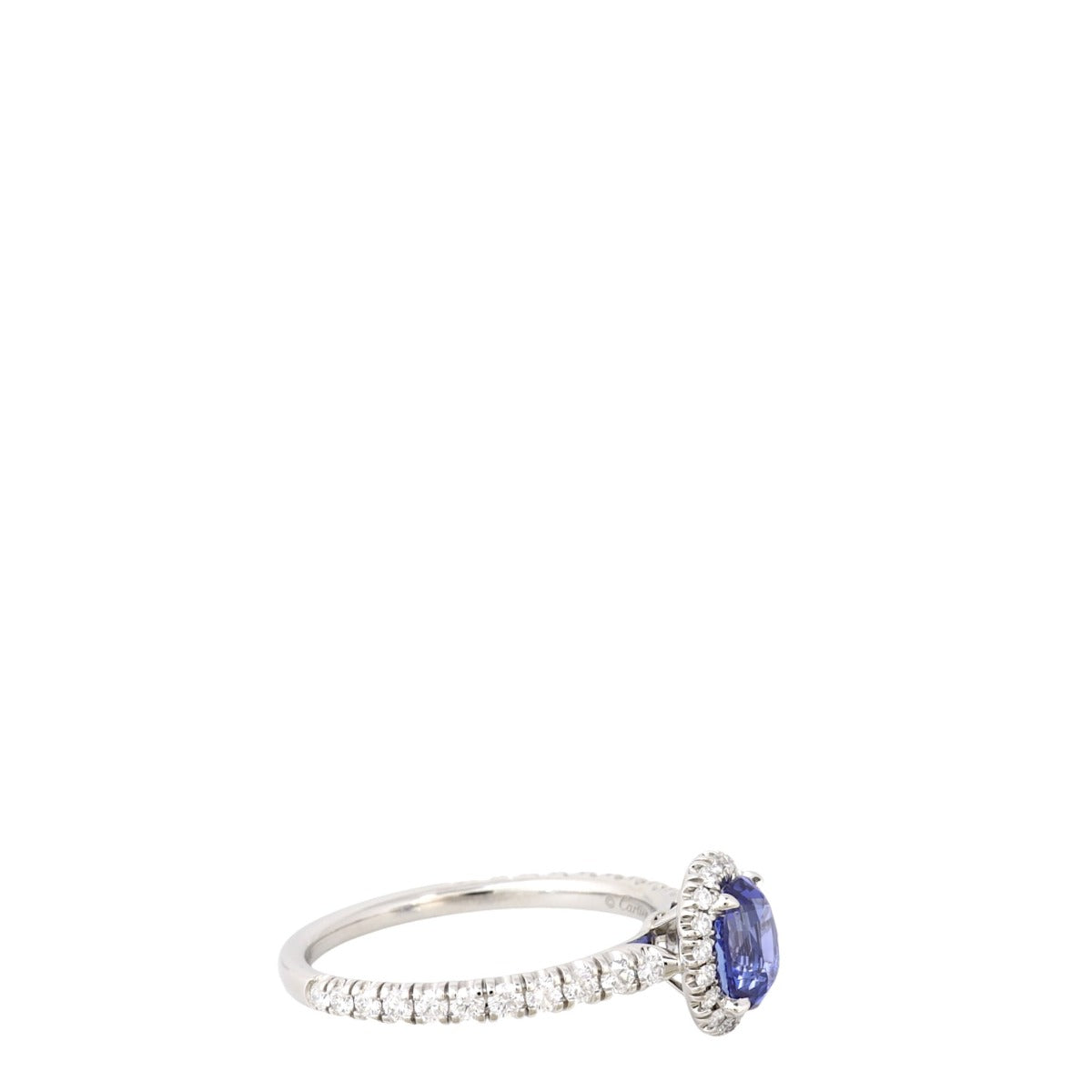 Cartier Destinee Solitaire Oval Cut Sapphire Diamond Paved Platinum Ring