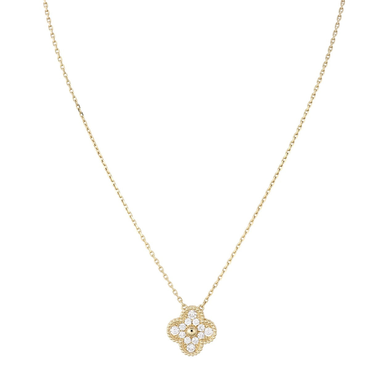Van Cleef & Arpels Vintage Alhambra Diamond 18k Yellow Gold Pendant Necklace