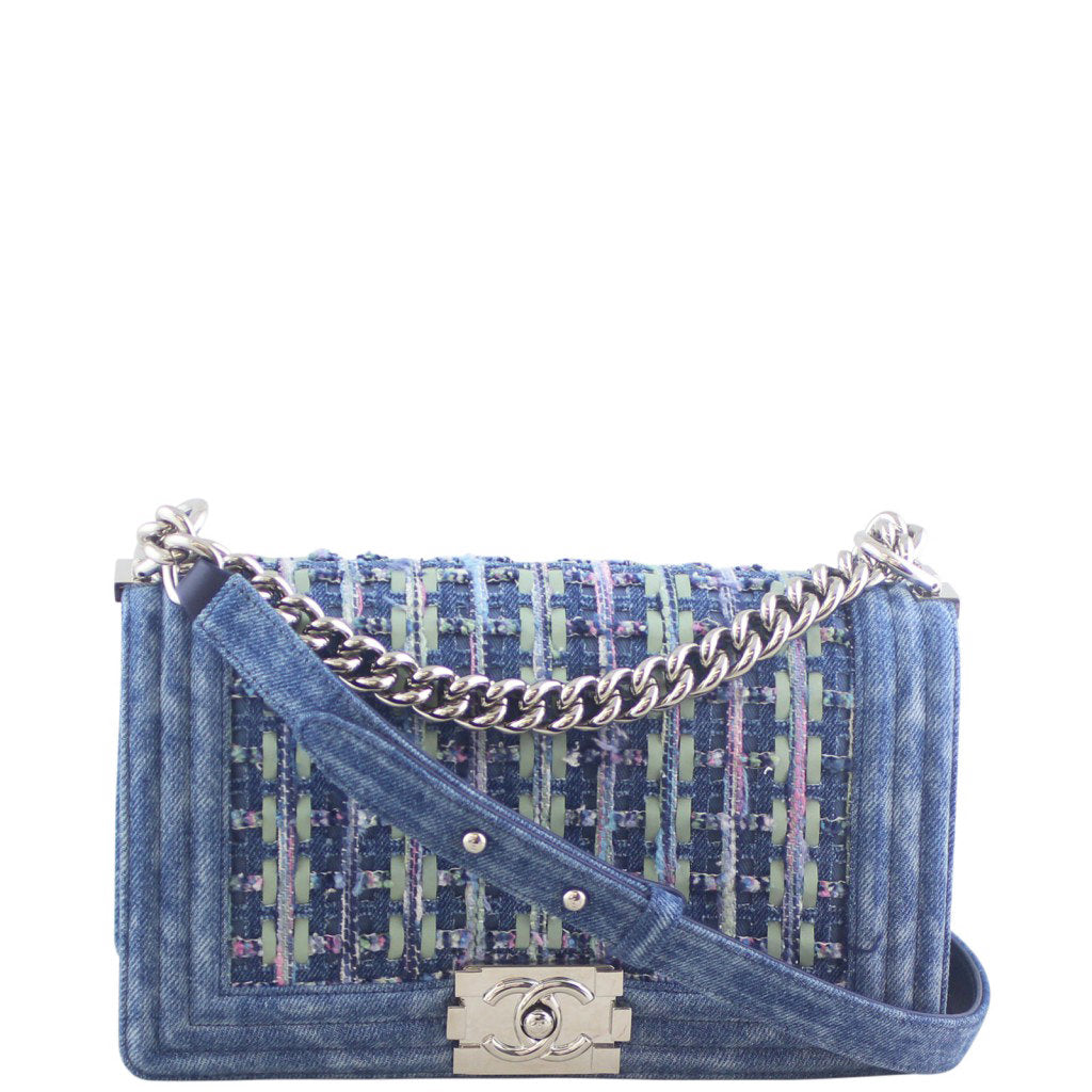 Chanel Tweed and Denim Boy Old Medium