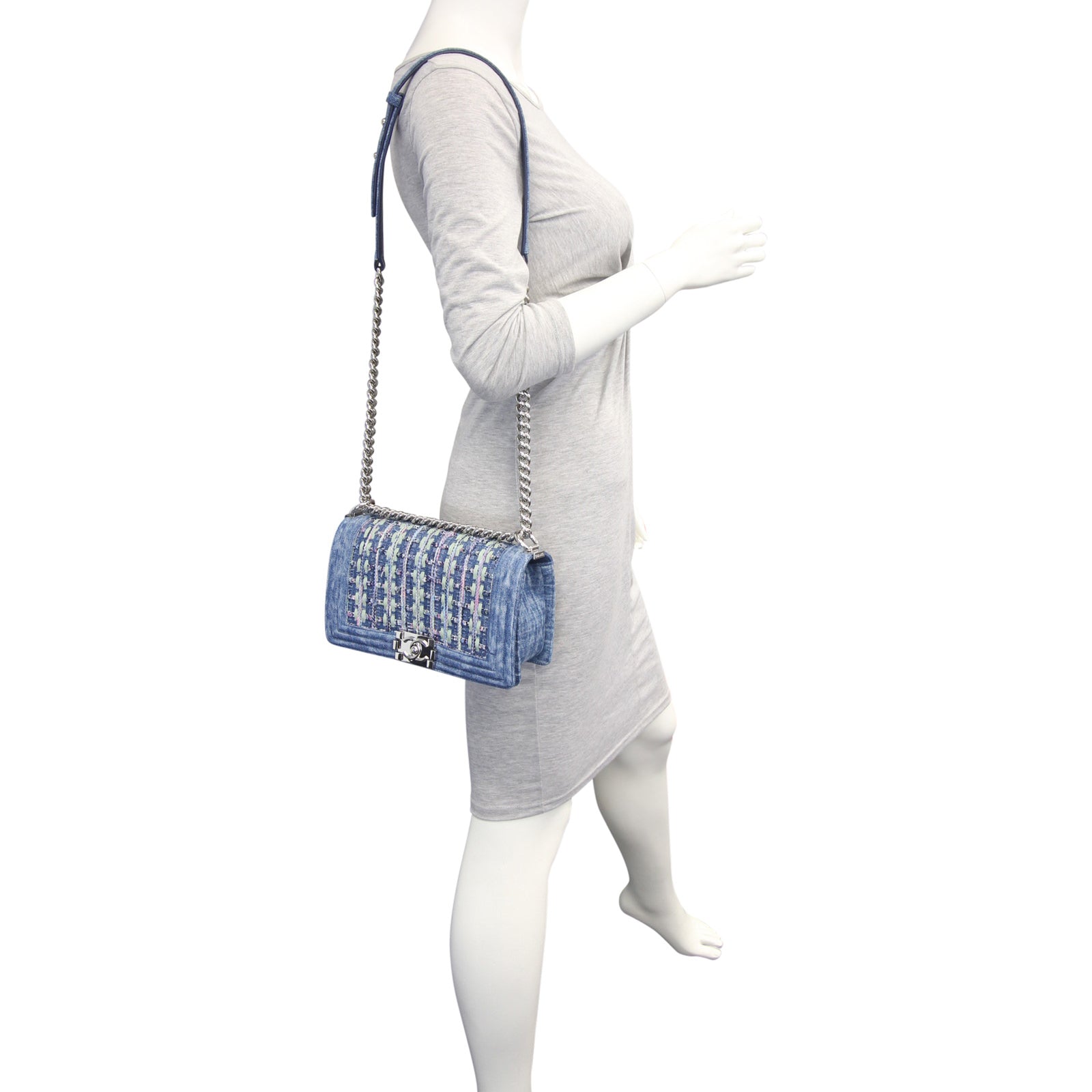 Chanel Boy Medium Tweed Denim Bag Mannequin