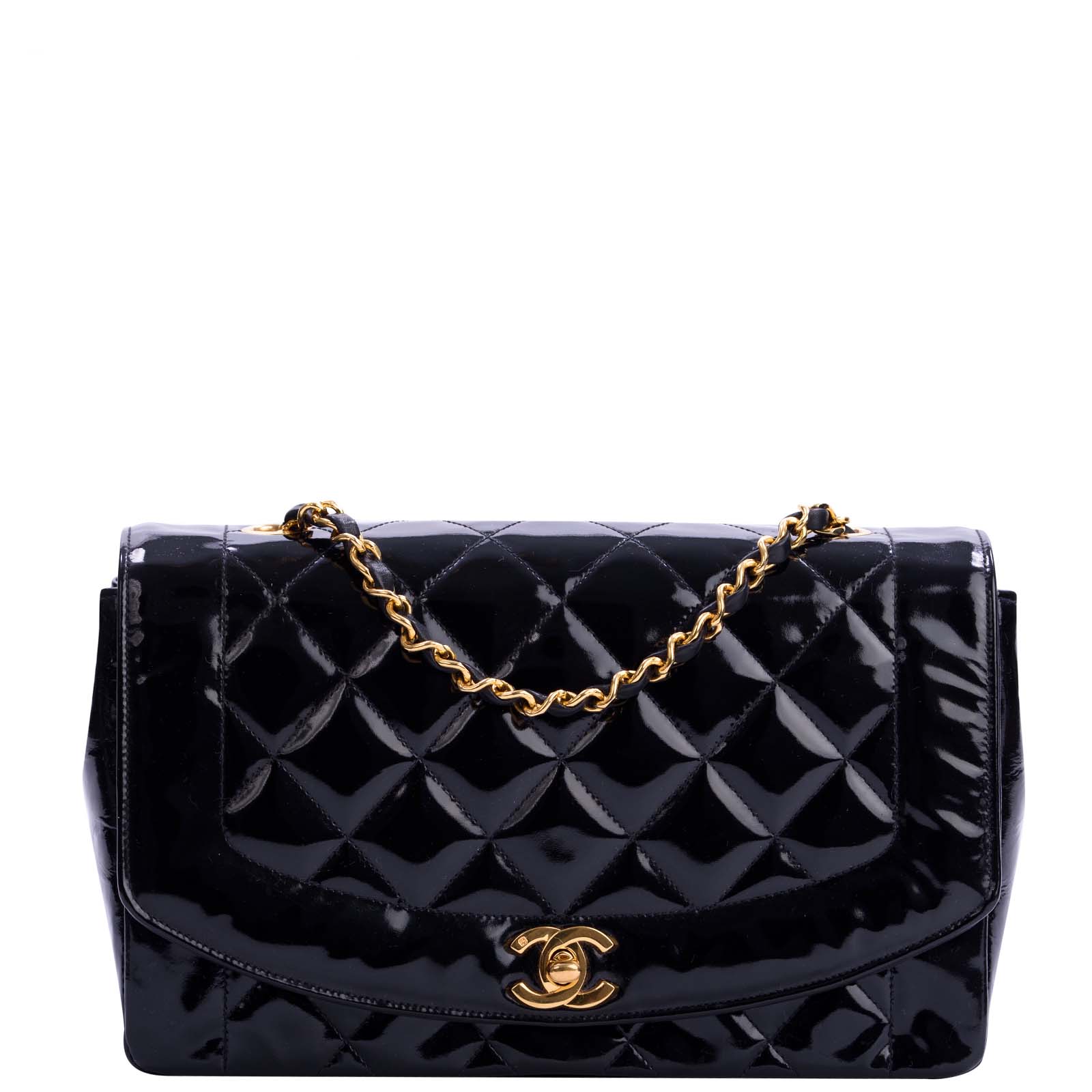 Chanel Quilted Diana Patent Flap Bag Front
