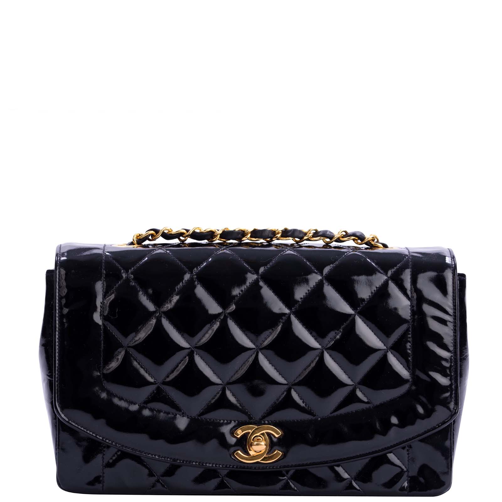 Chanel Quilted Diana Patent Flap Bag Front