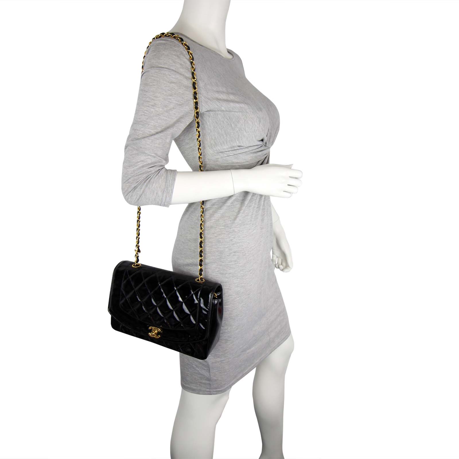 Chanel Quilted Diana Patent Flap Bag Scale