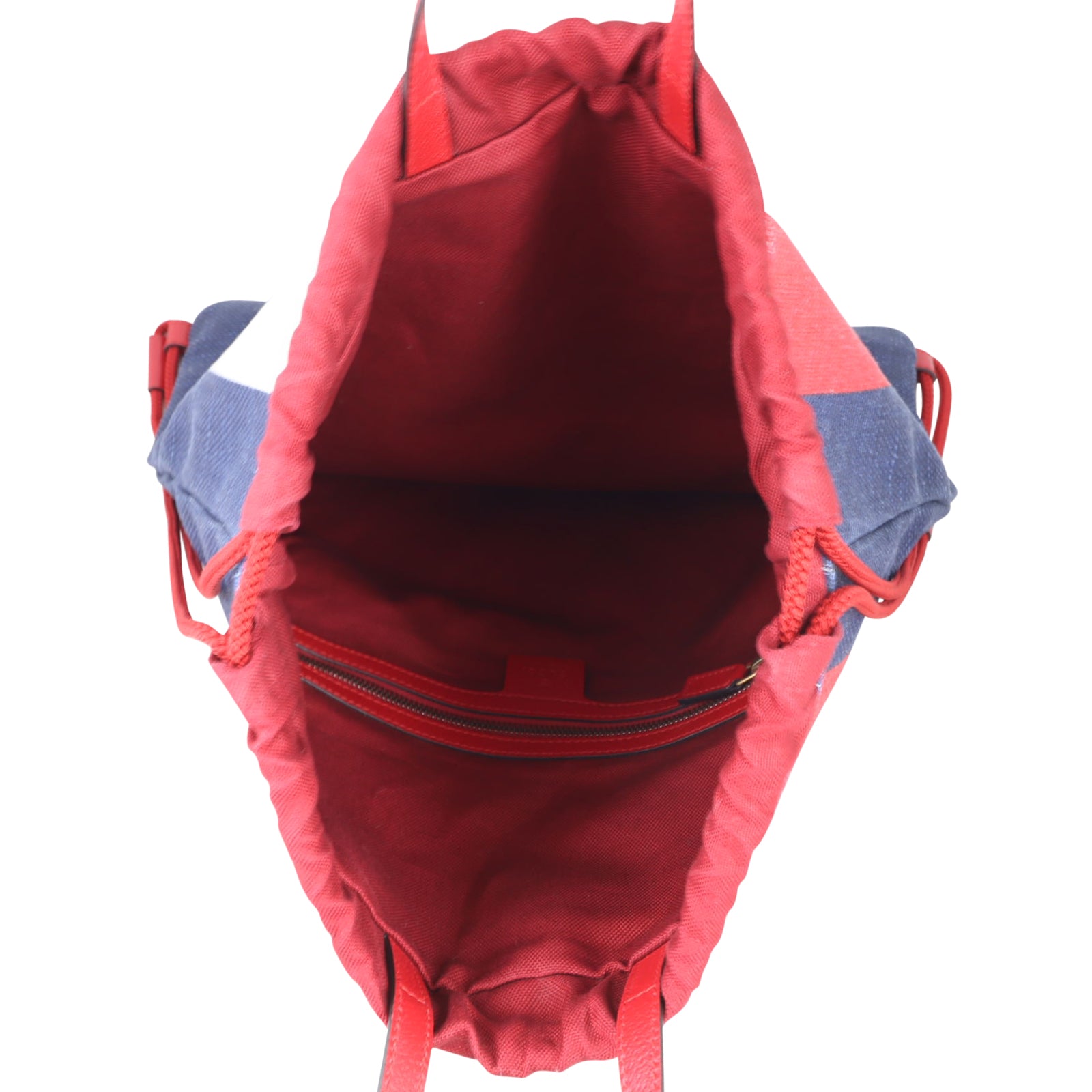 Gucci Striped Canvas Drawstring Backpack Whole interior