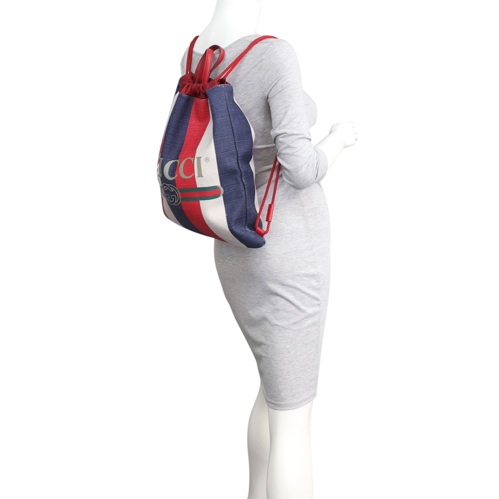 Gucci Striped Canvas Drawstring Backpack Mannequin