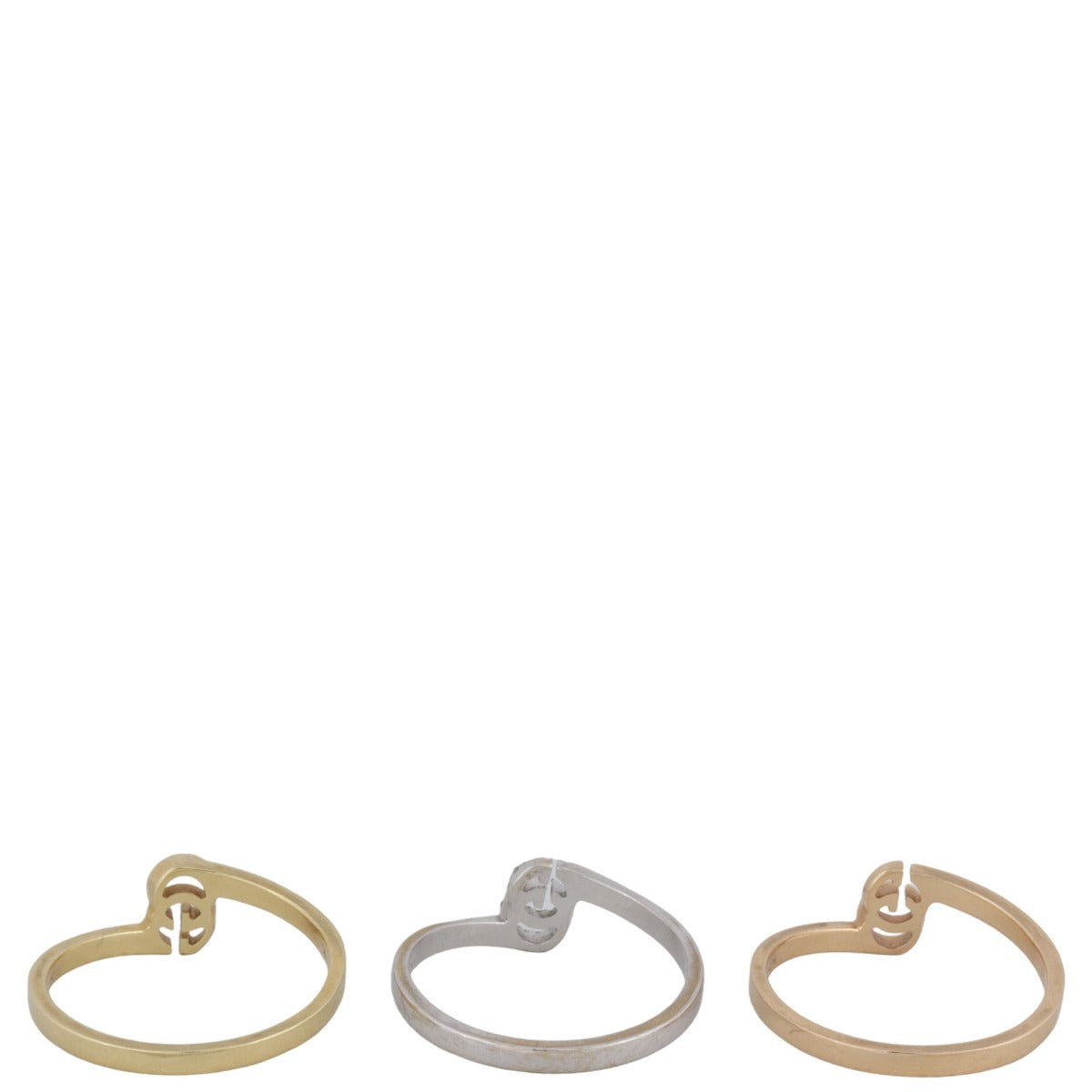 Gucci GG Running Stack Ring Trio 18K Yellow, Rose, White Gold and Diamond