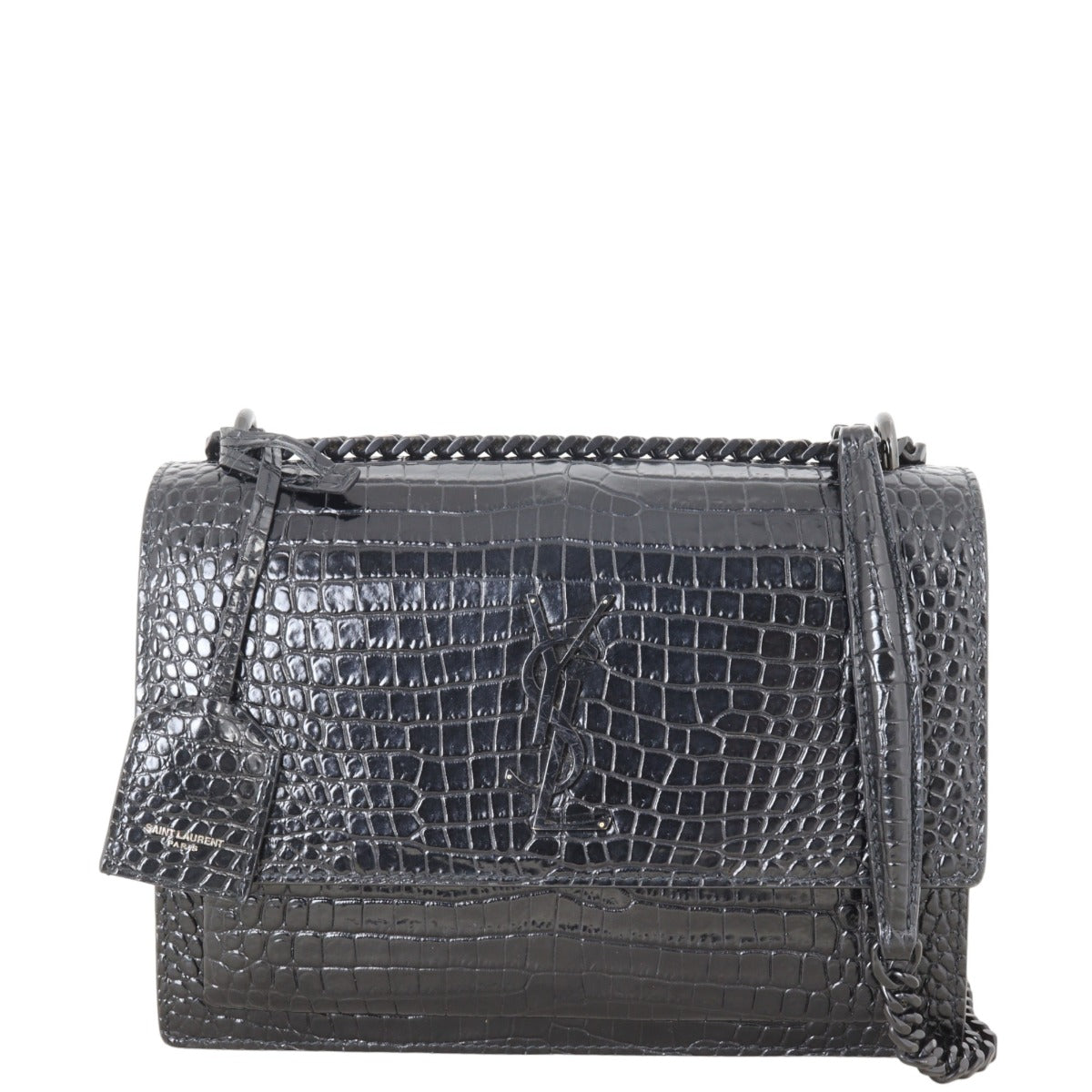 Saint Laurent Sunset Medium Croc-Embossed
