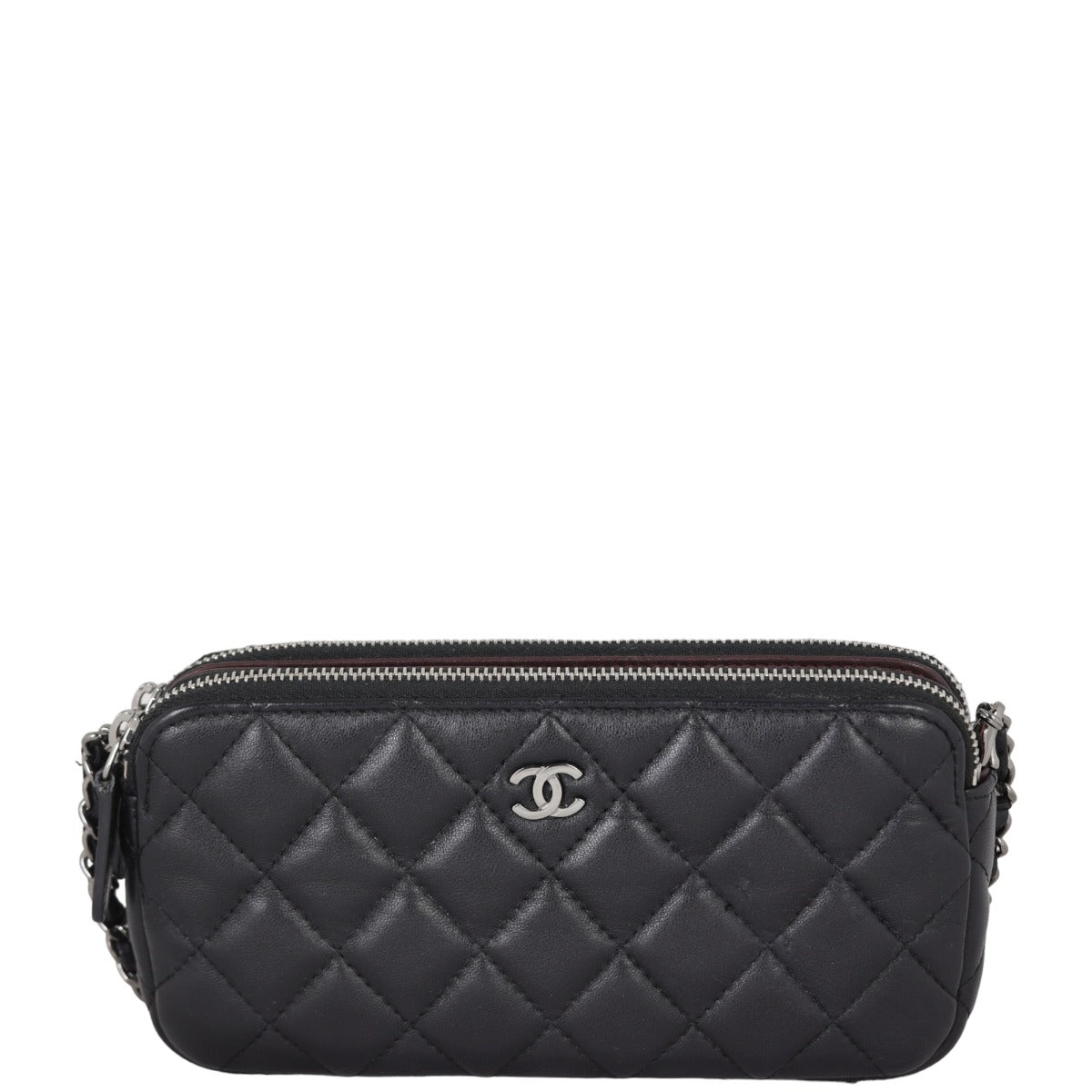 Chanel CC Double Zip Clutch with Chain | Black Lambskin