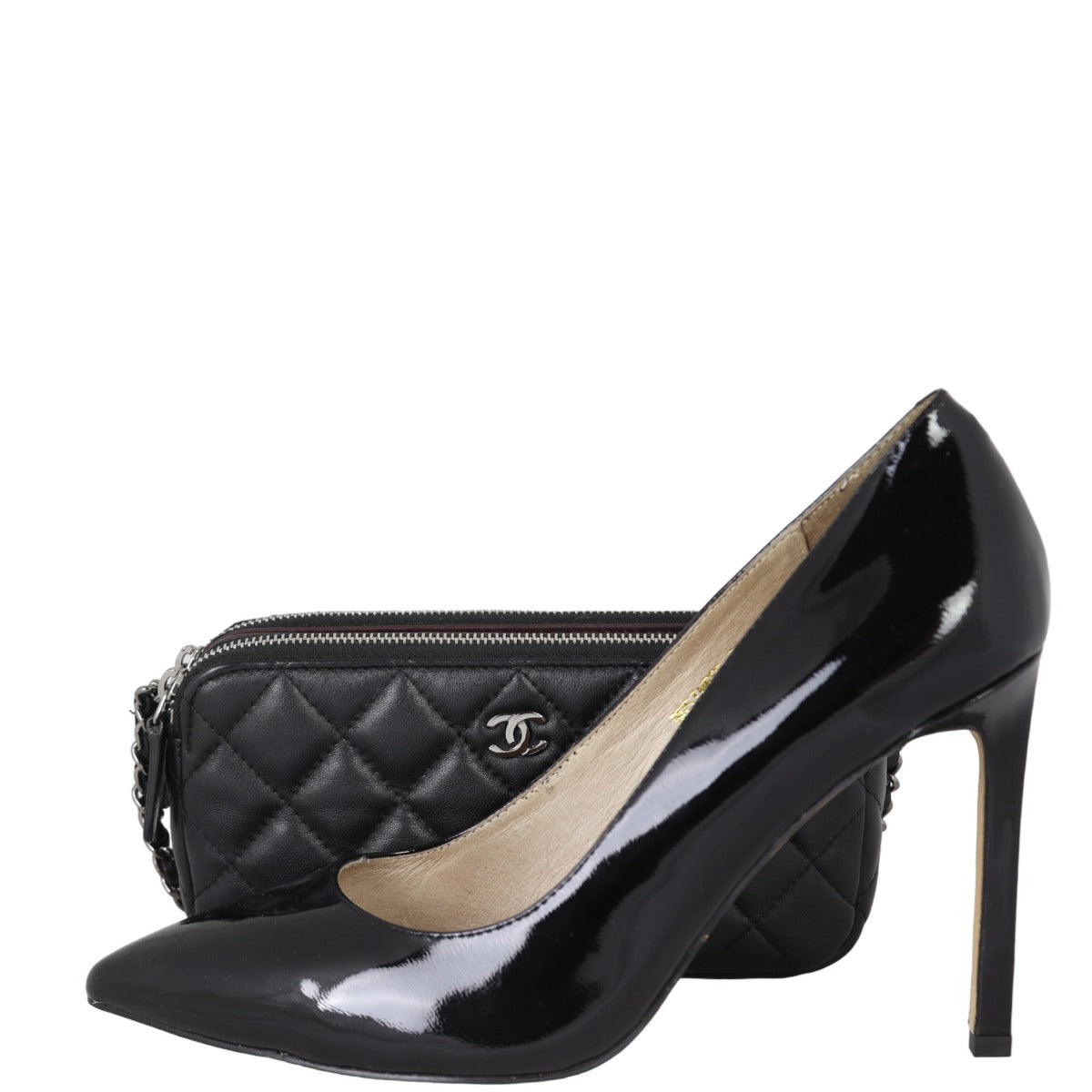 Chanel CC Double Zip Clutch with Chain | Black Lambskin