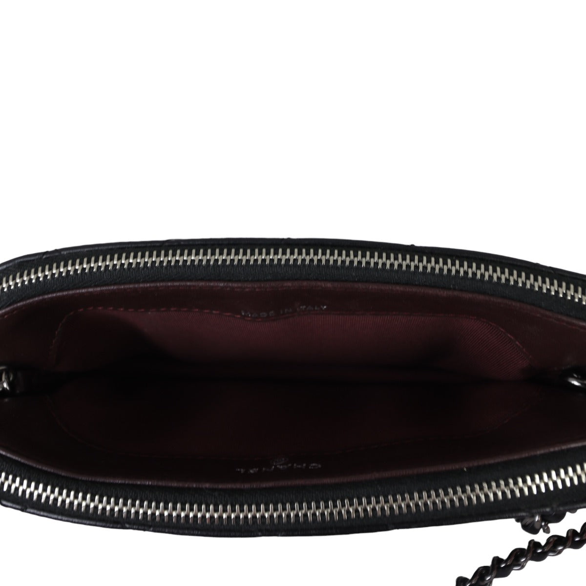 Chanel CC Double Zip Clutch with Chain | Black Lambskin