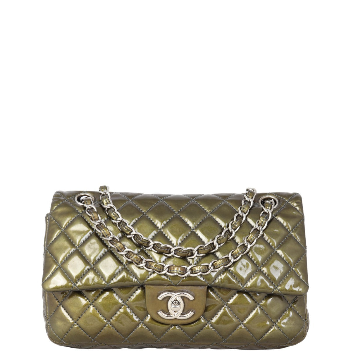 Chanel Classic Double Flap Medium Patent | Olive