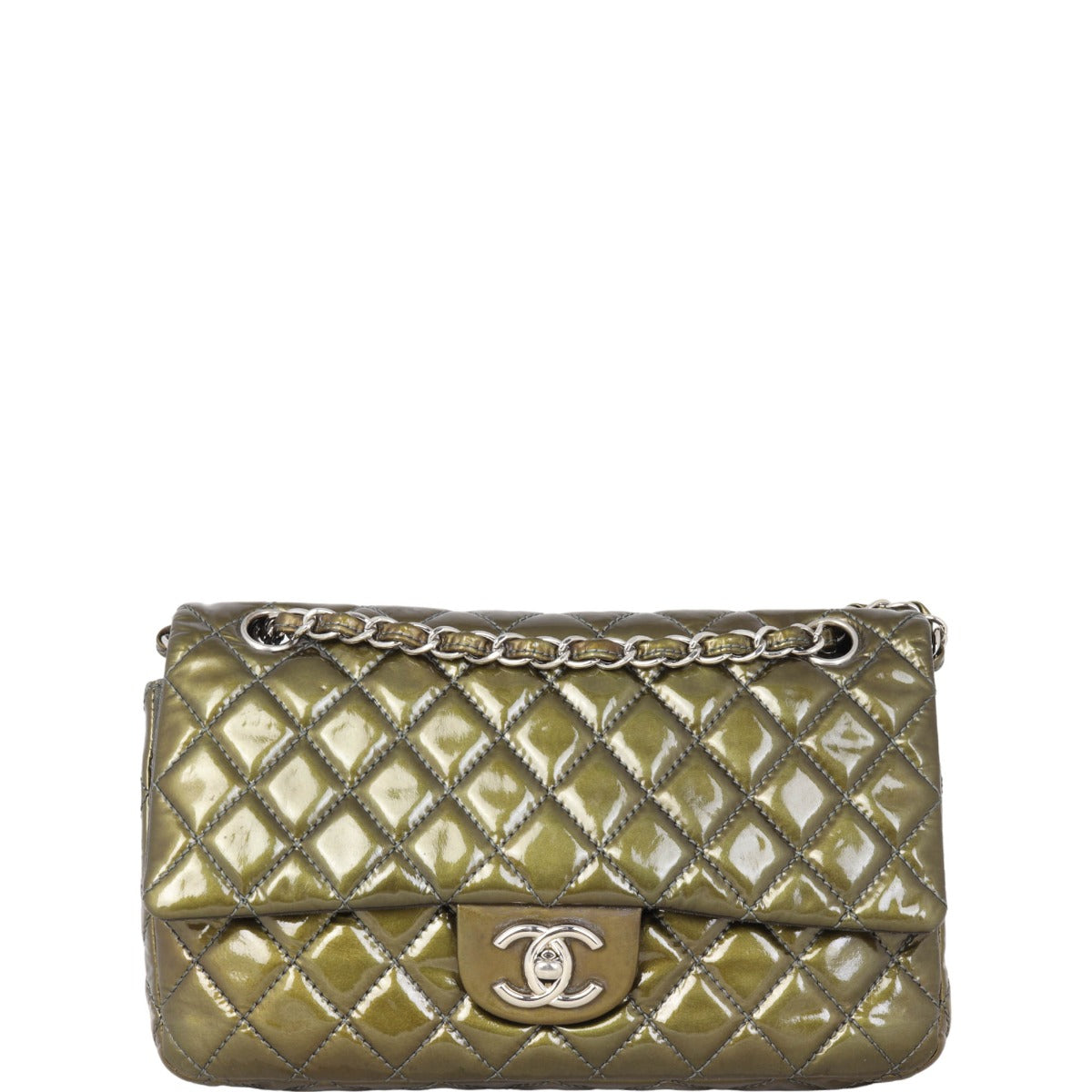 Chanel Classic Double Flap Medium Patent | Olive
