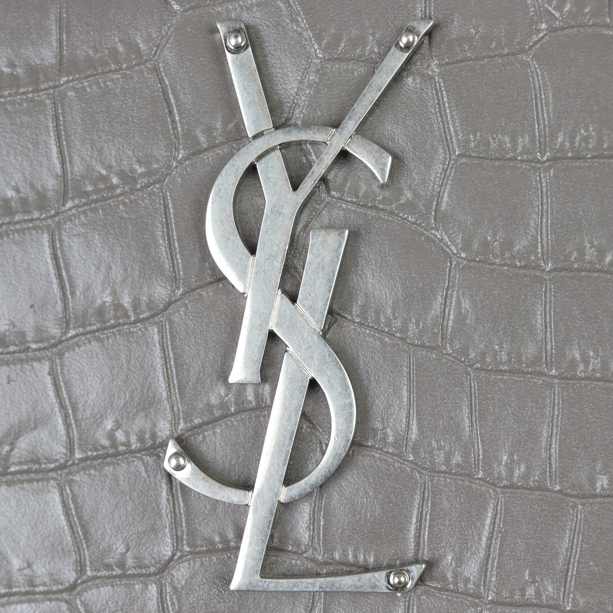 Saint Laurent Sunset Medium Croc-Embossed Harwdare