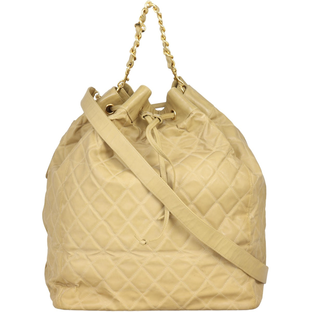 Chanel Quilted CC Drawstring Bucket Bag | Beige