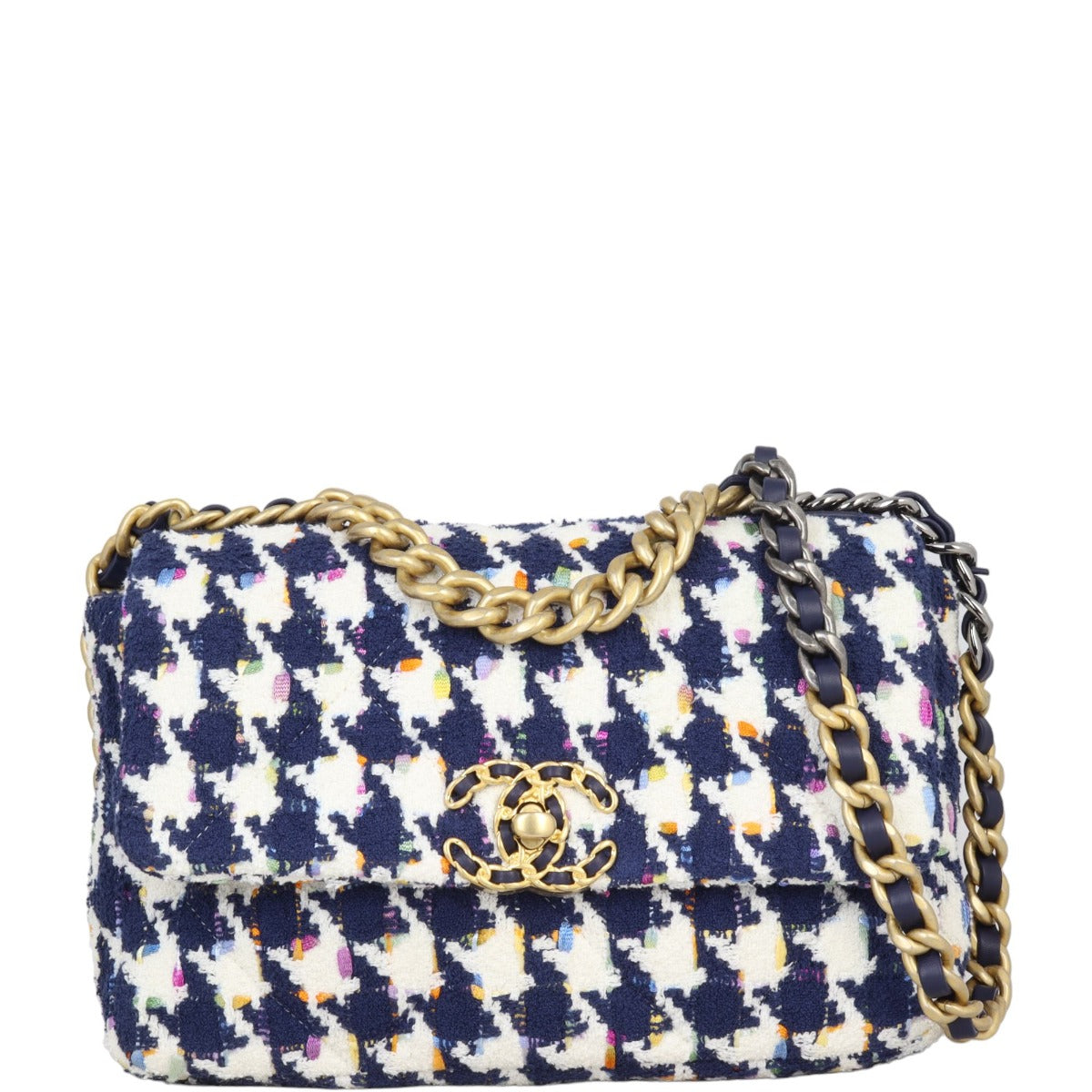 Chanel 19 Tweed Flap Bag Medium | Navy Blue White