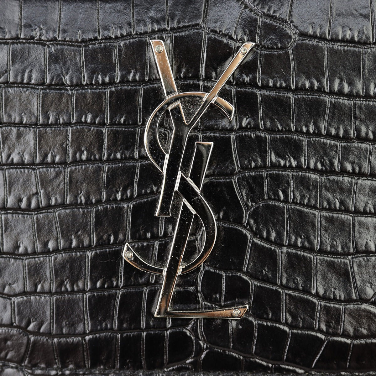 Saint Laurent Sunset Chain Wallet Croc Embossed Hardware