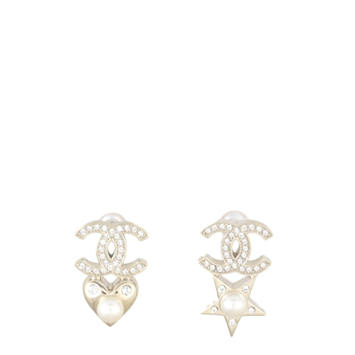 Chanel CC Star & Heart Crystal Stud Earrings