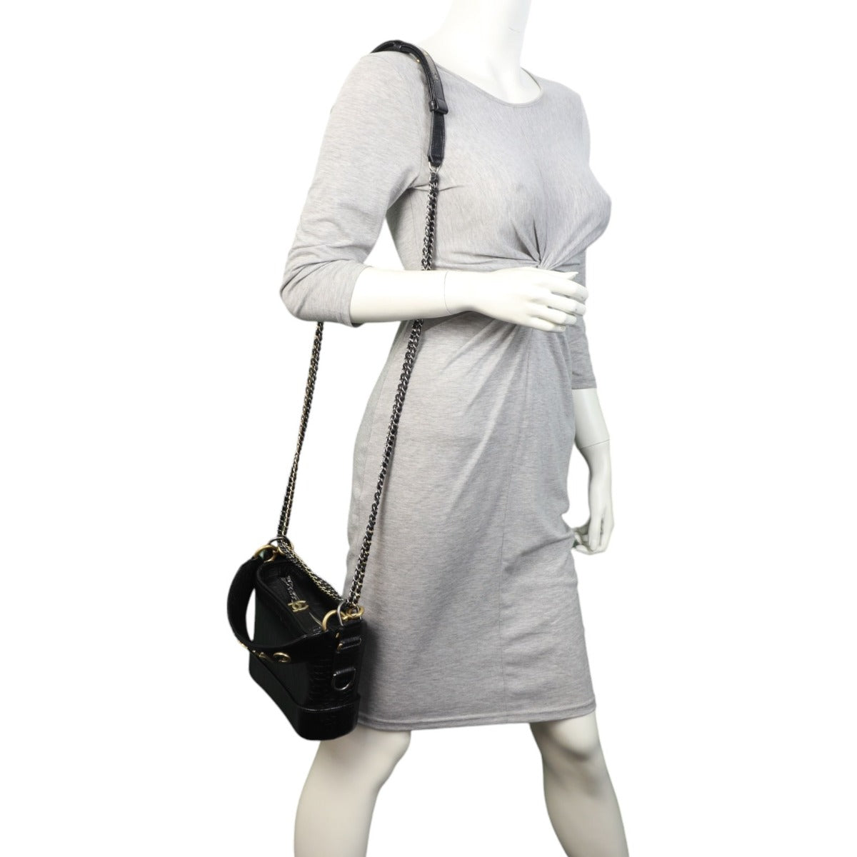 Chanel Gabrielle Hobo Logo Handle Croc Embossed Small