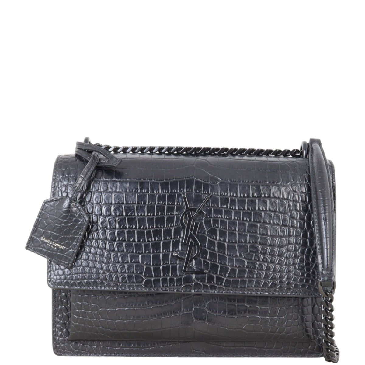 Saint Laurent Sunset Medium Croc-Embossed