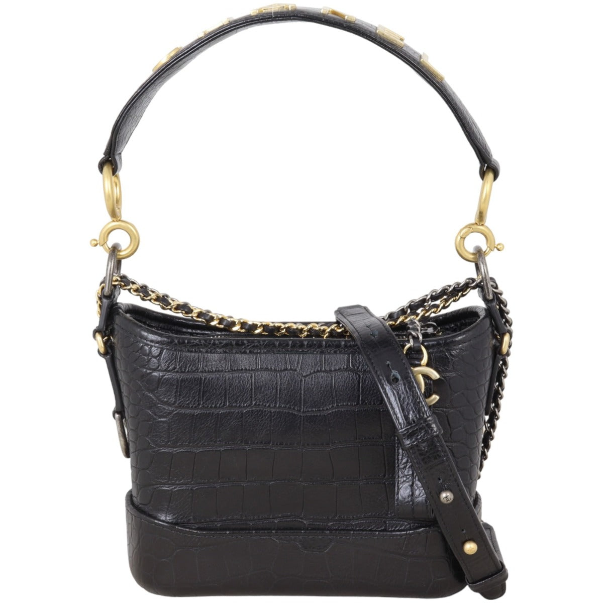 Chanel Gabrielle Hobo Logo Handle Croc Embossed Small