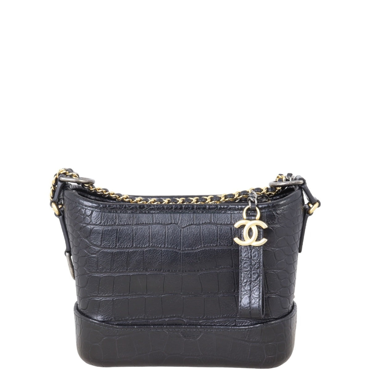 Chanel Gabrielle Hobo Logo Handle Croc Embossed Small