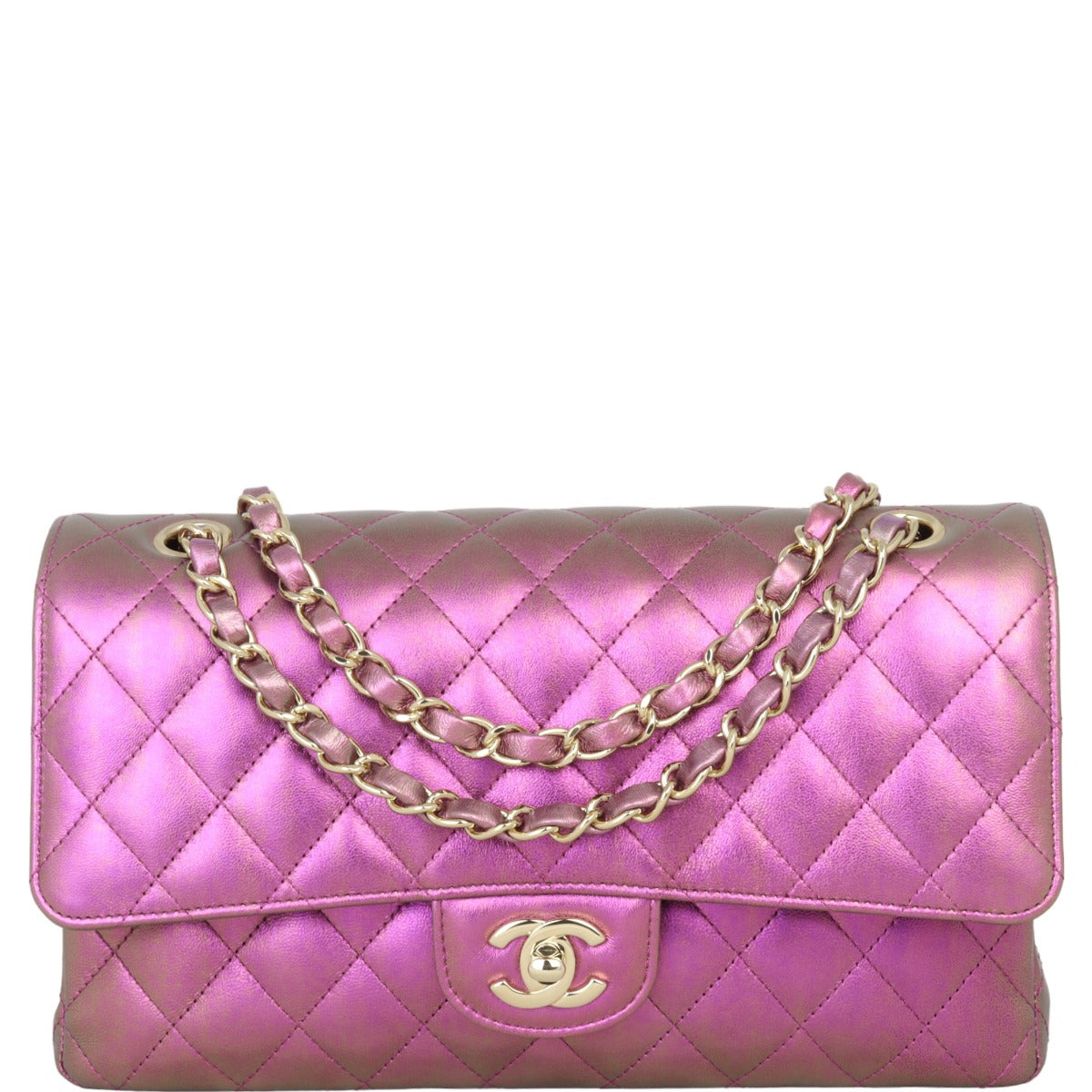 Chanel Classic Double Flap Medium | Purple Green Iridescent Lambskin