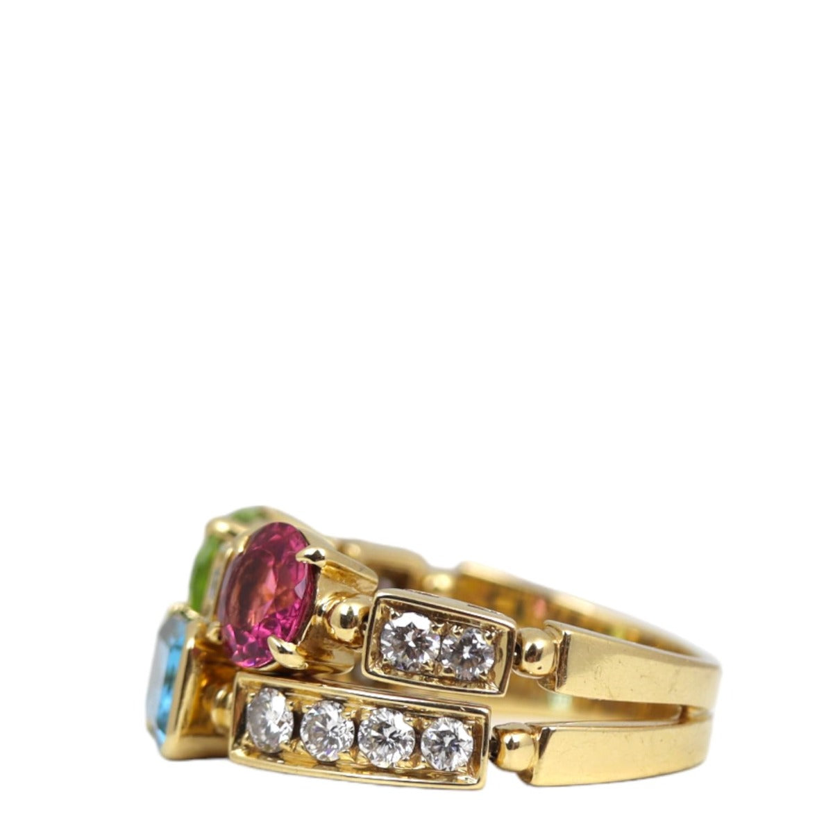 Bvlgari Allegra Two Band 18k Yellow Gold Diamond Multi Gemstone Ring