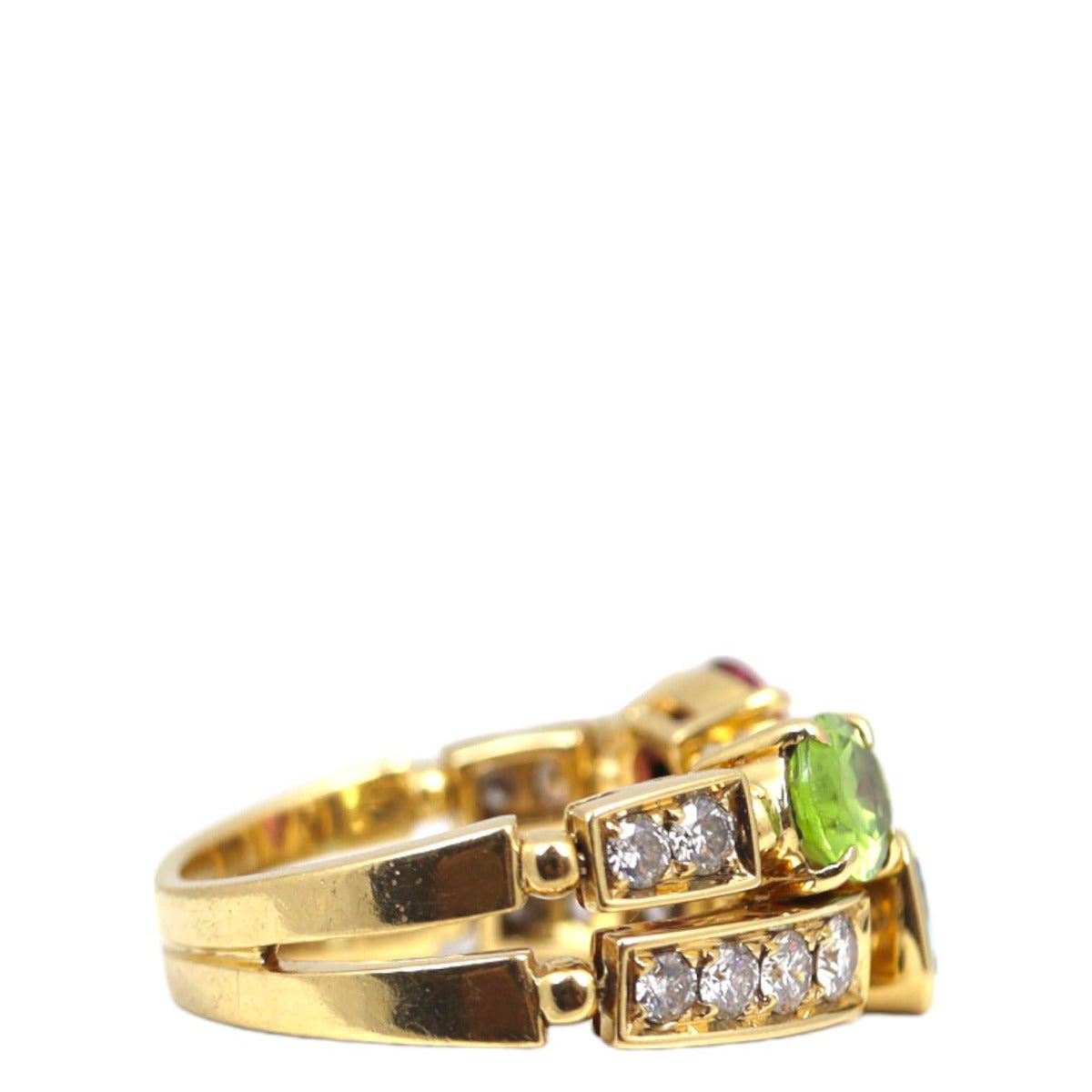 Bvlgari Allegra Two Band 18k Yellow Gold Diamond Multi Gemstone Ring