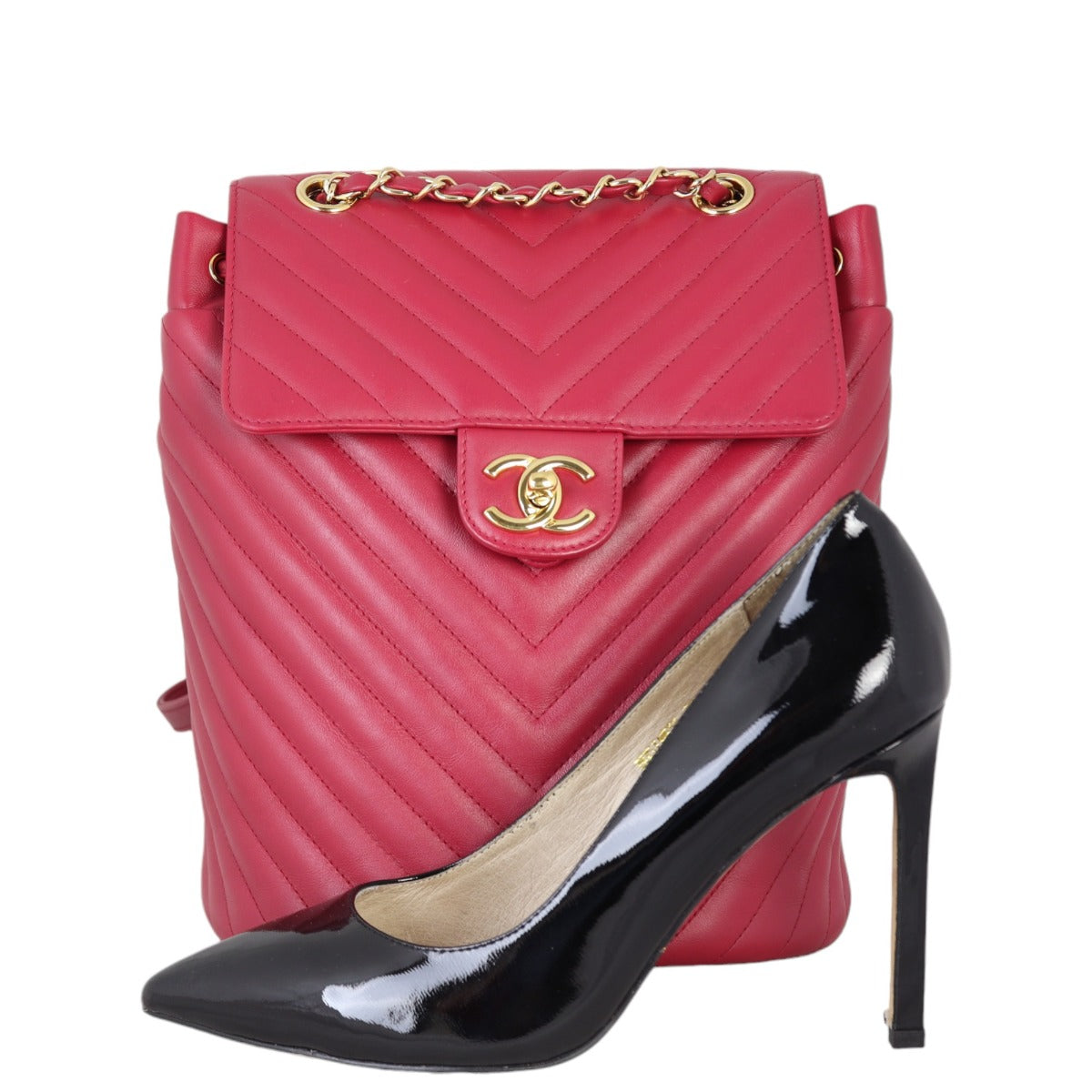 Chanel Urban Spirit Backpack Small Chevron | Raspberry Red