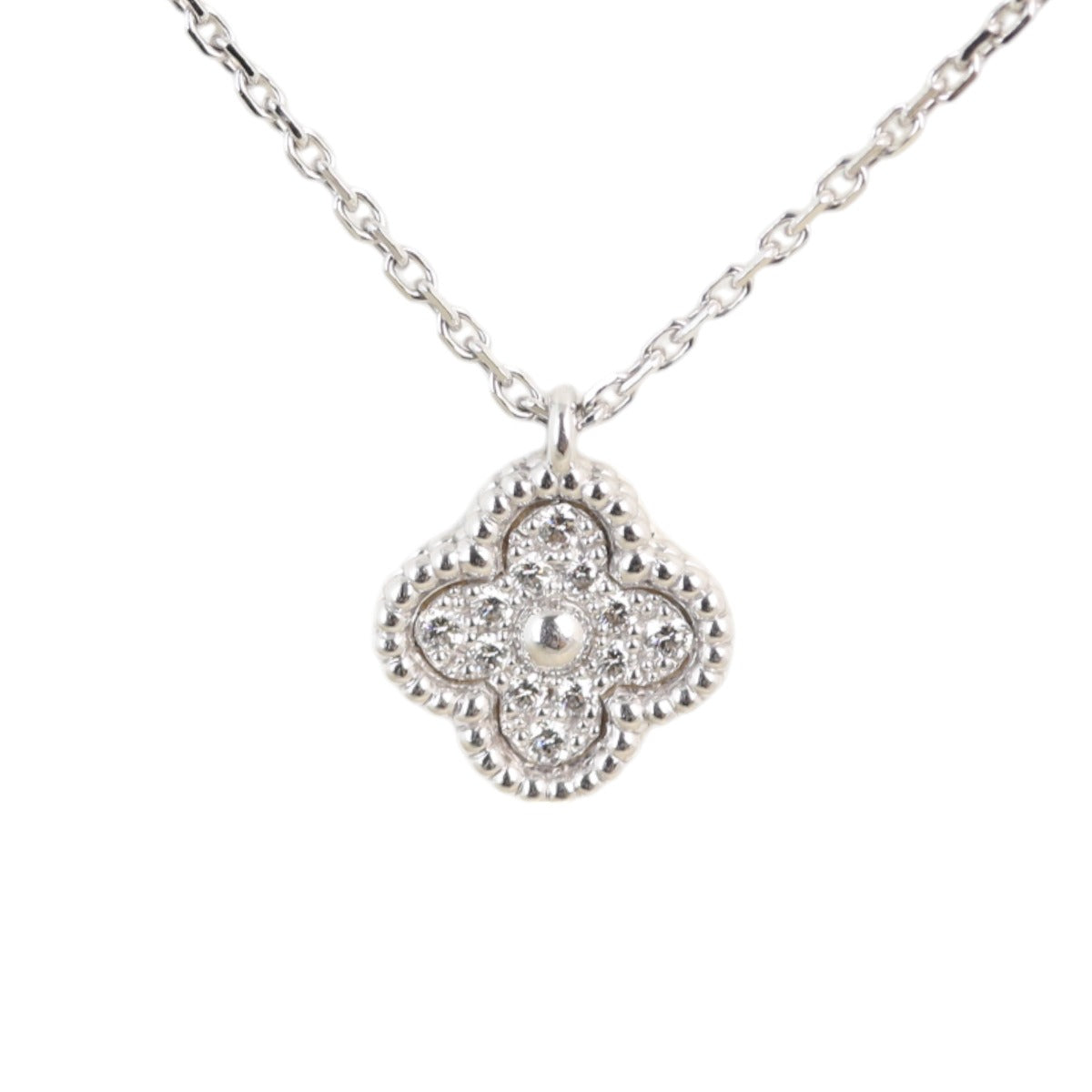 Van Cleef & Arpels Sweet Alhambra Diamond 18k White Gold Pendant Necklace
