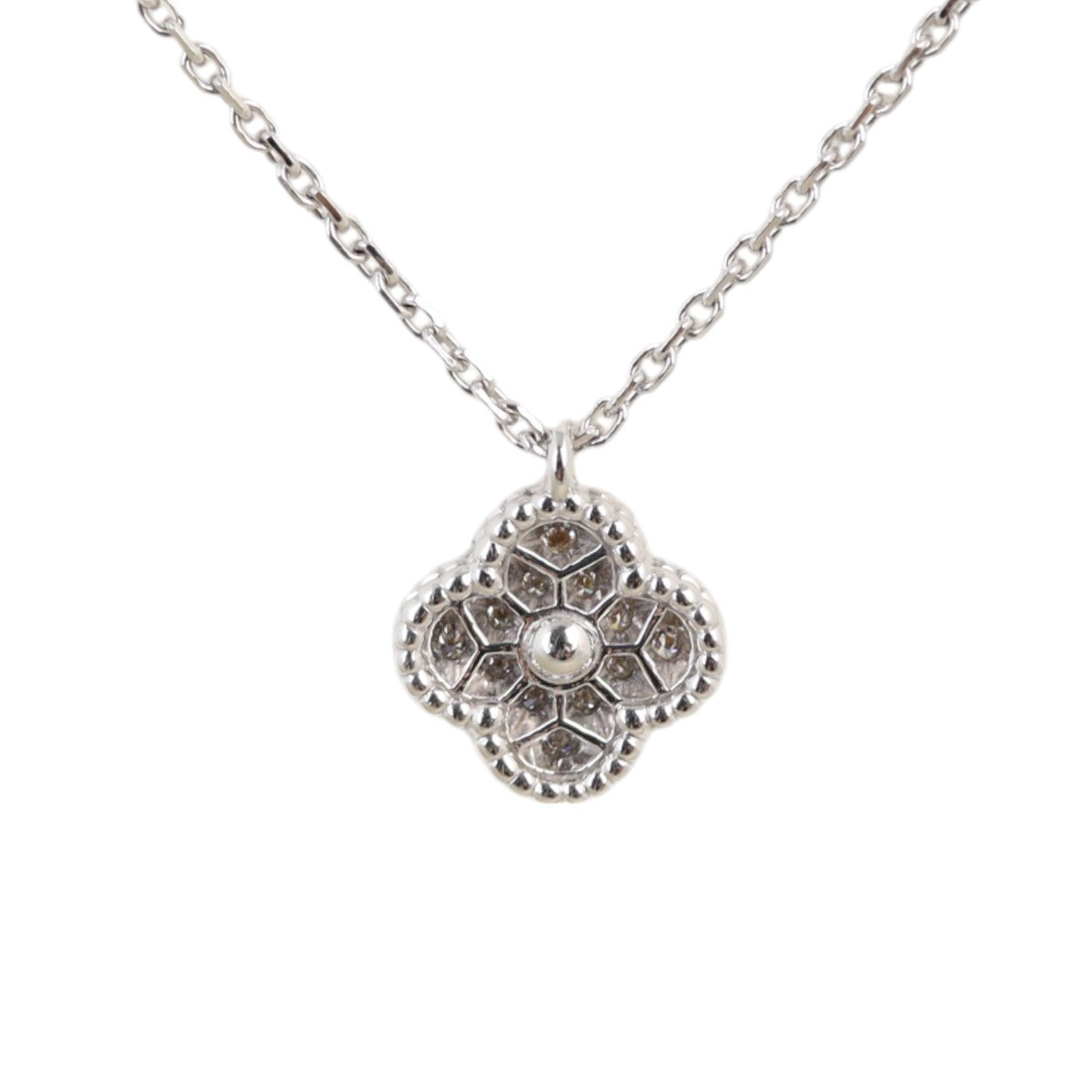 Van Cleef & Arpels Sweet Alhambra Diamond 18k White Gold Pendant Necklace