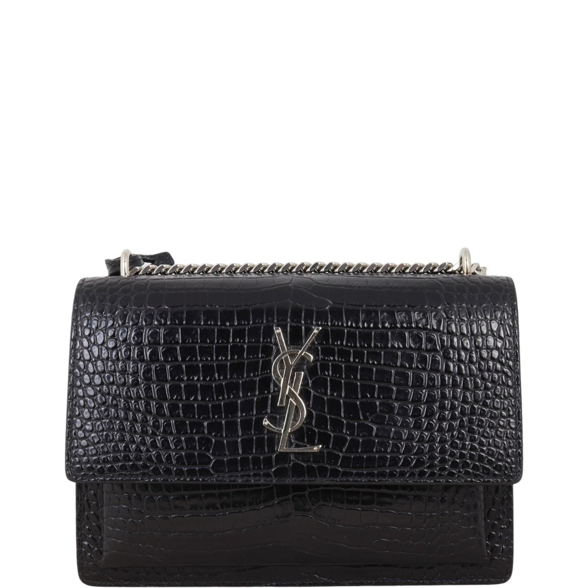 Saint Laurent Sunset Medium Croc-Embossed
