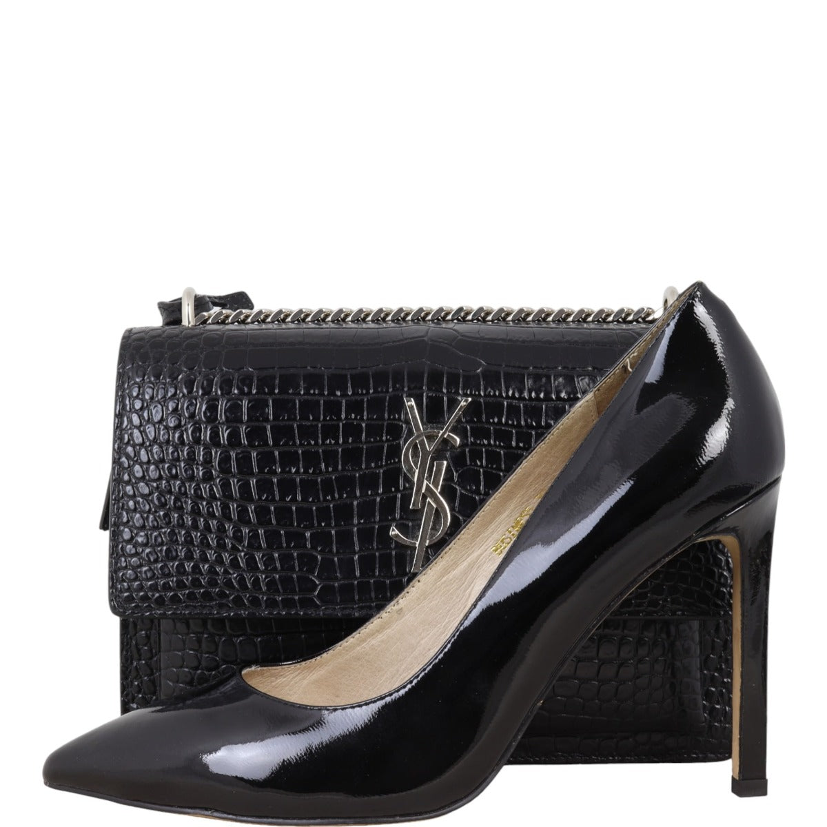 Saint Laurent Sunset Medium Croc-Embossed