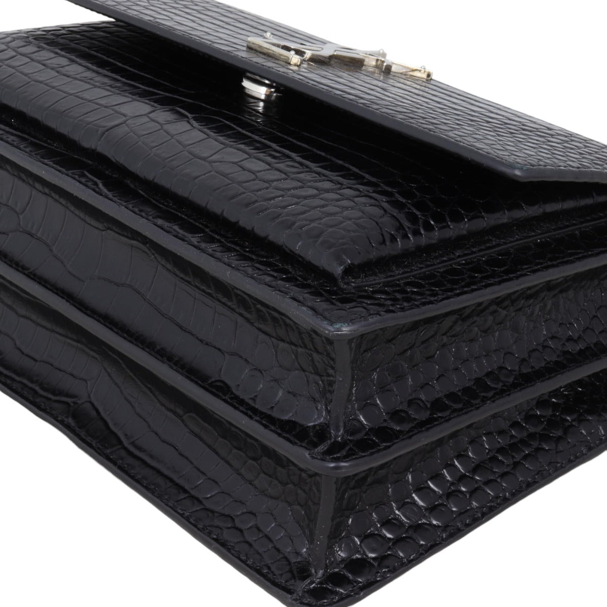 Saint Laurent Sunset Medium Croc-Embossed