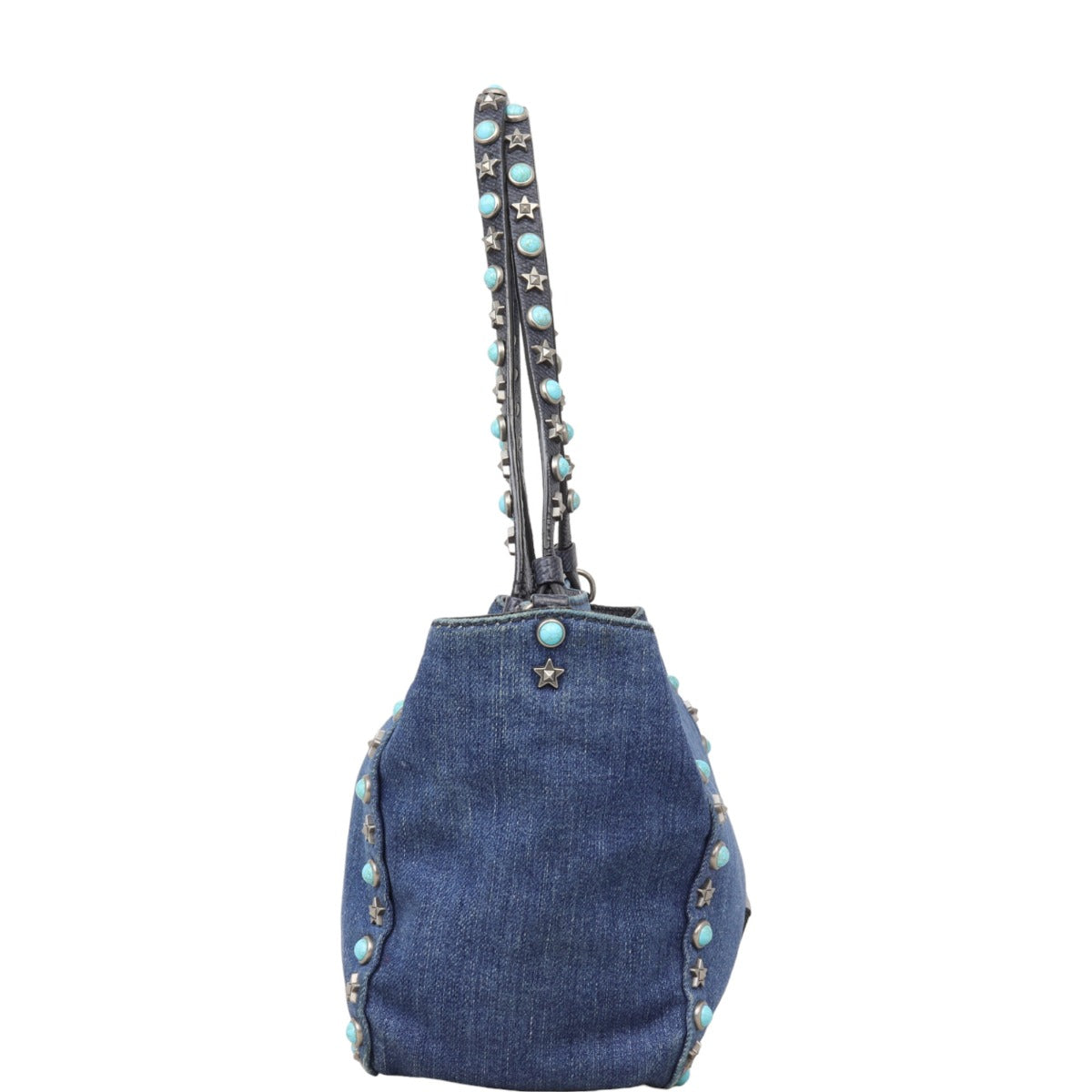 Valentino Rolling Rockstud Tote Small Denim
