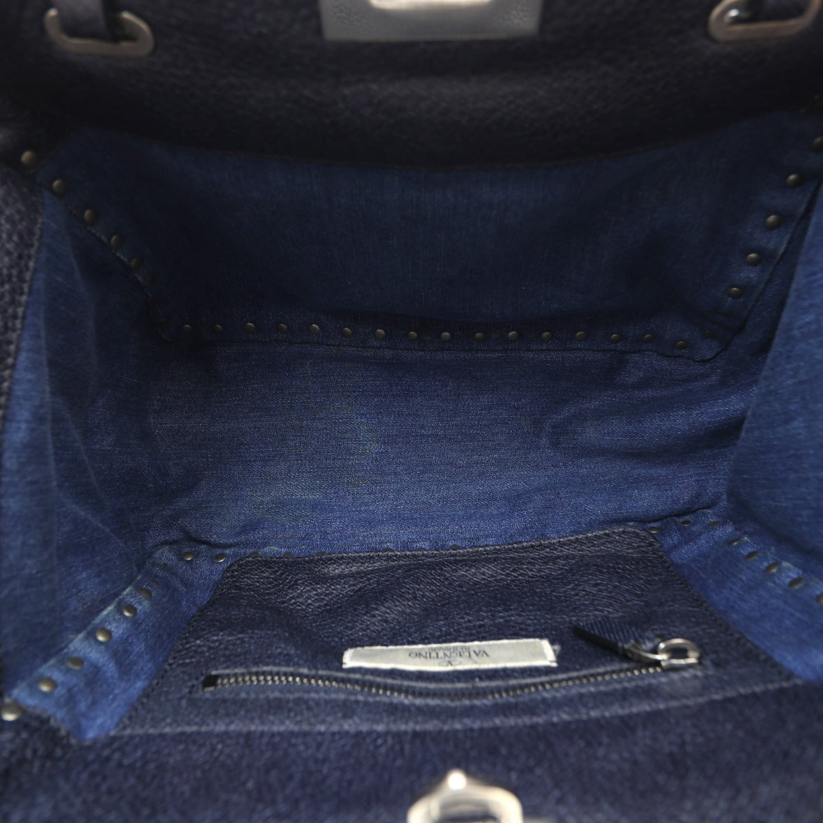 Valentino Rolling Rockstud Tote Small Denim