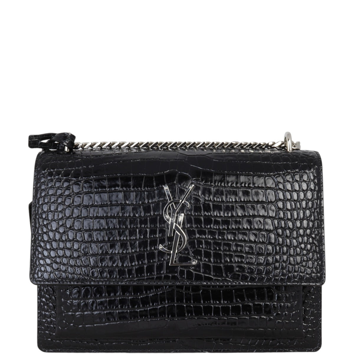 Saint Laurent Sunset Medium Croc-Embossed