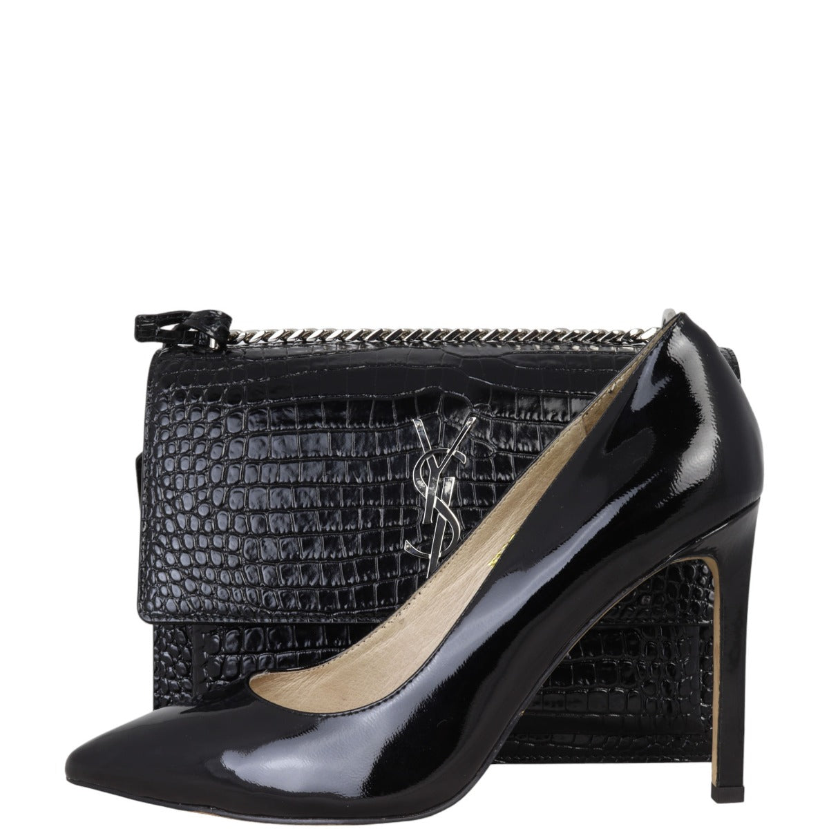 Saint Laurent Sunset Medium Croc-Embossed