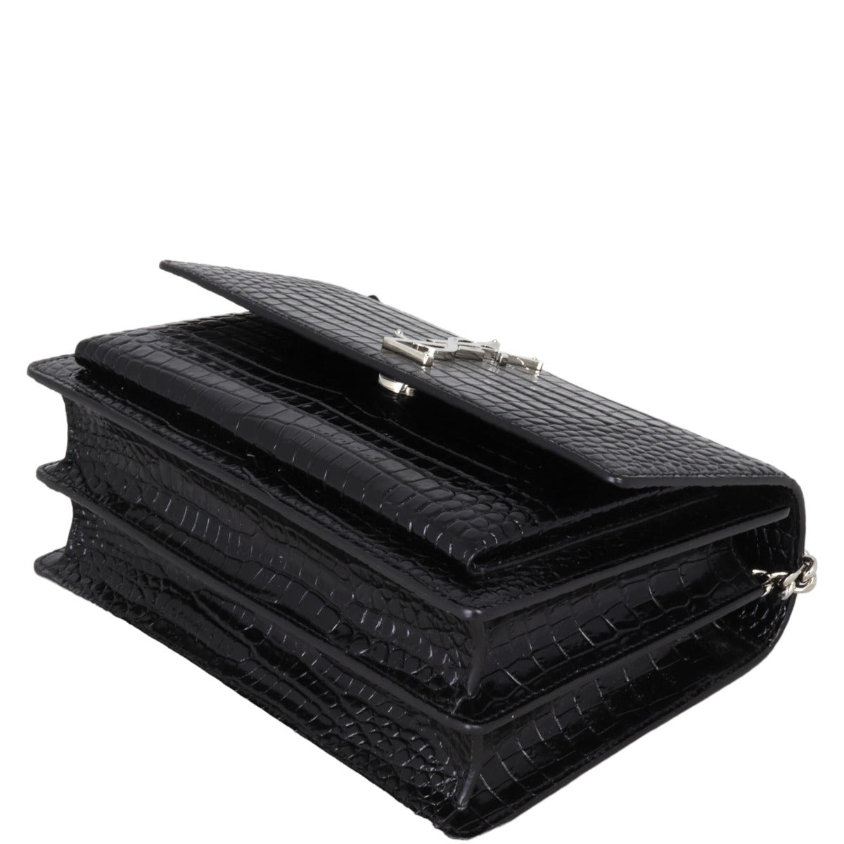 Saint Laurent Sunset Medium Croc-Embossed